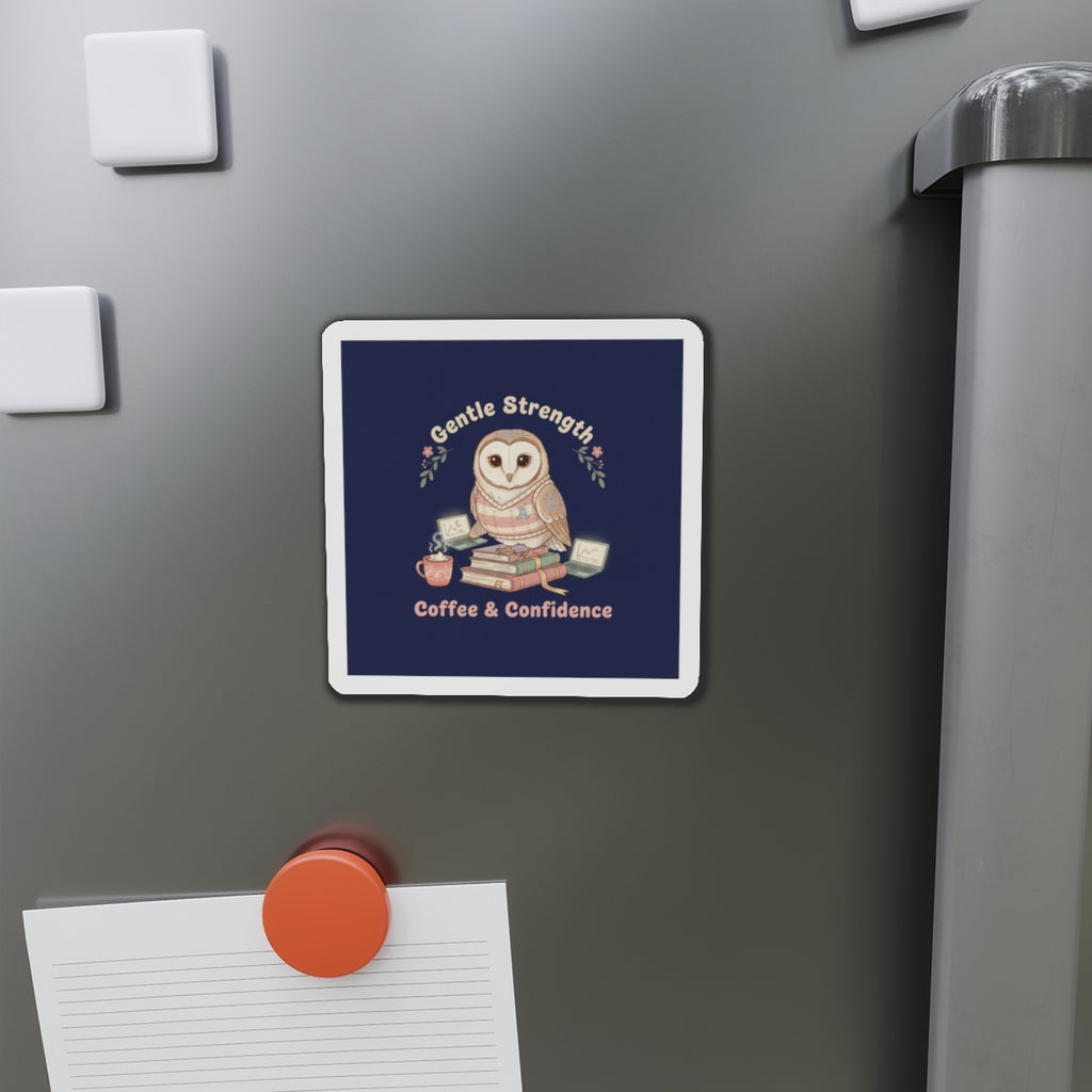 Owl Die-Cut Magnet – Gentle Strength Coffee Confidence