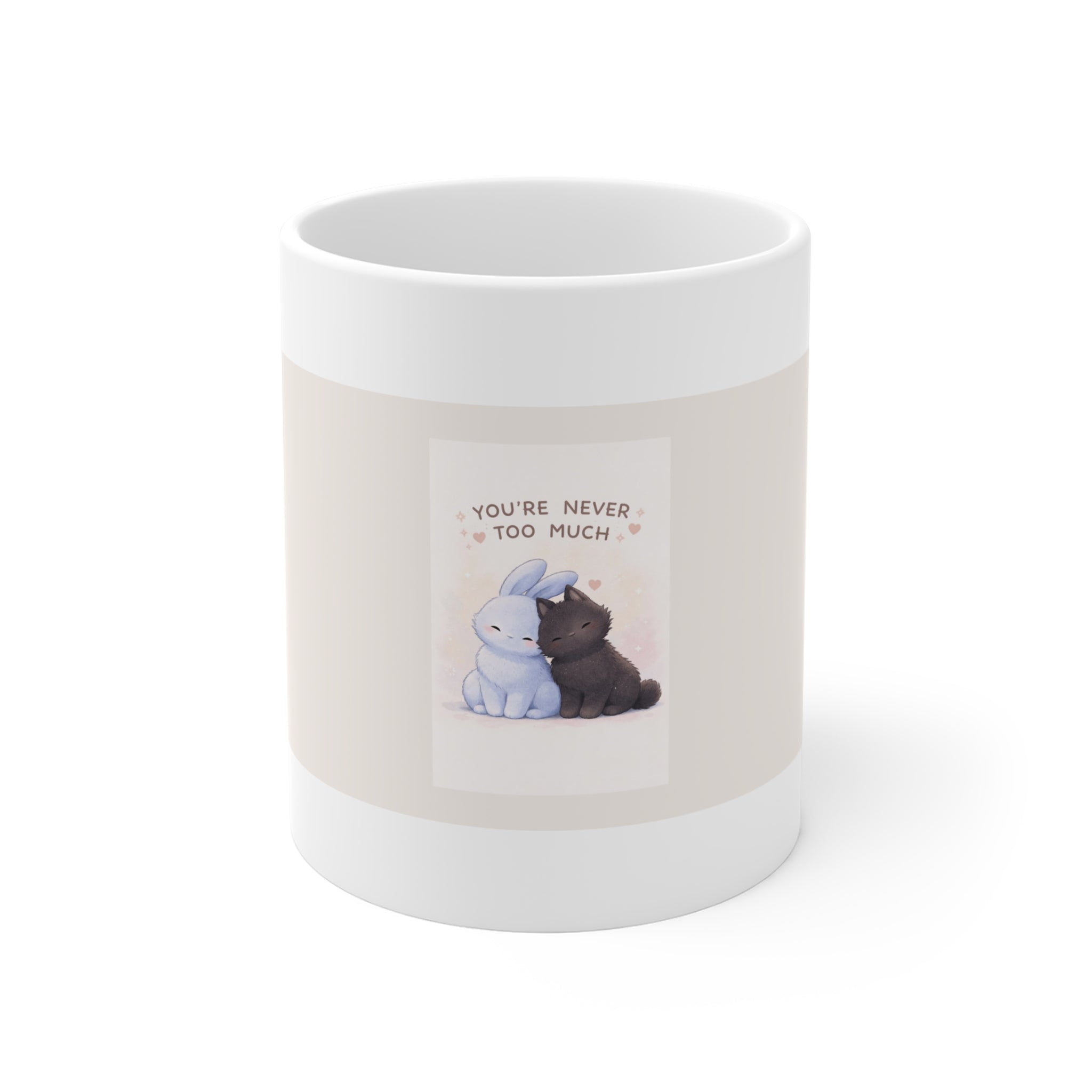 "YOU'RE NEVER TOO MUCH" Black Cat Mug | College Girl Gift | Fashion | KayKay Classics
