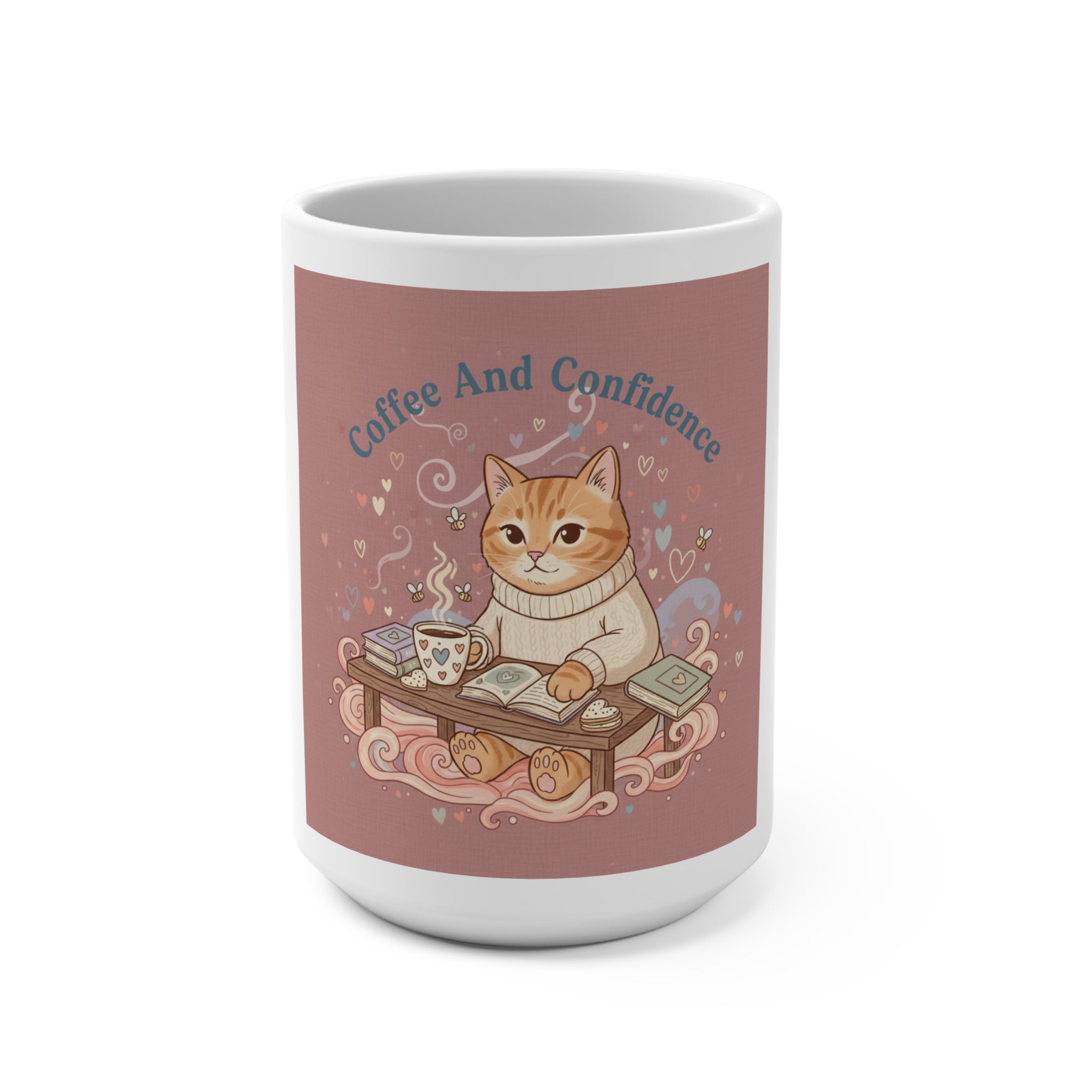 Coffee And Confidence Cat Mug 15oz