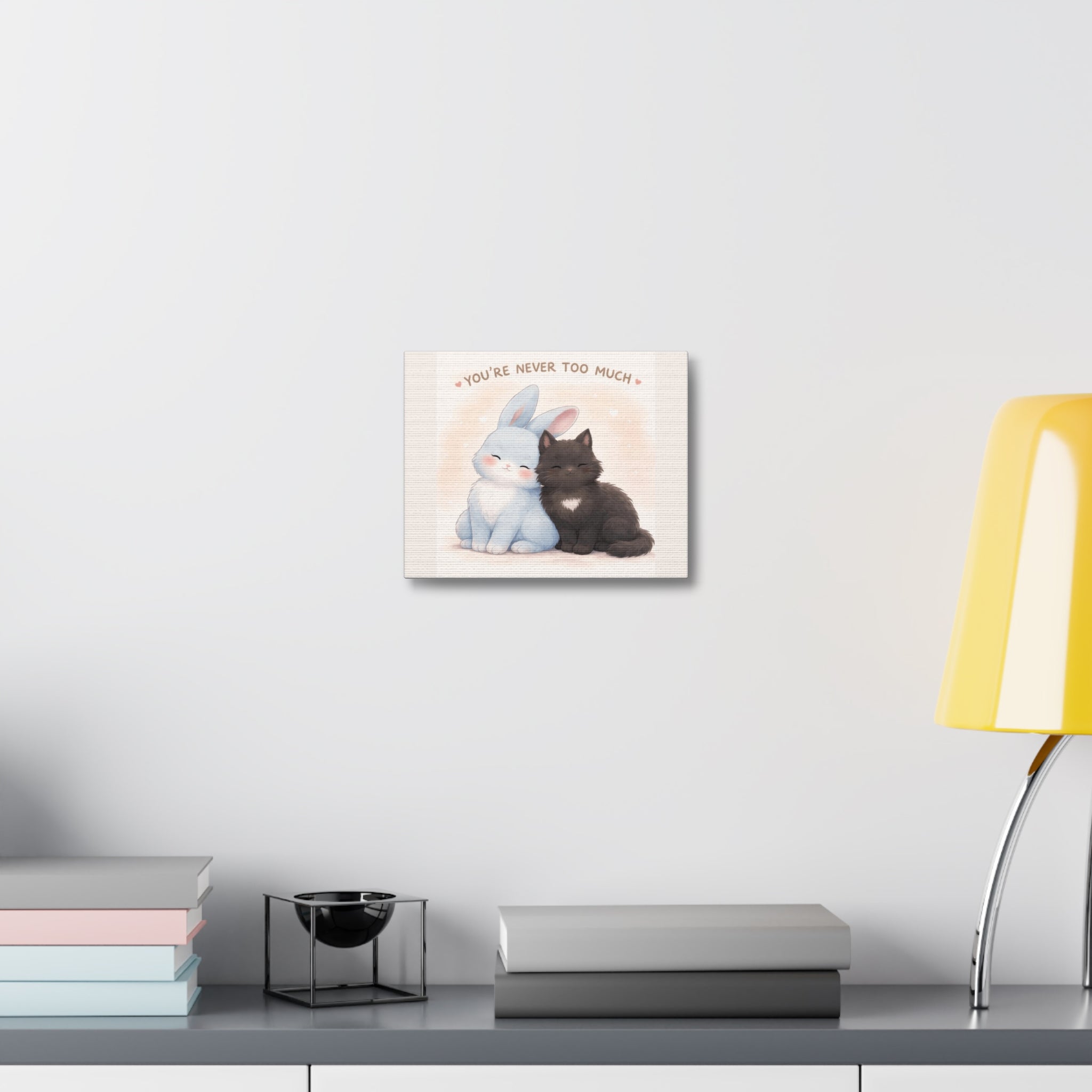 "YOU'RE NEVER TOO MUCH" Black Cat Canvas | College Girl Gift | Fashion | KayKay Classics