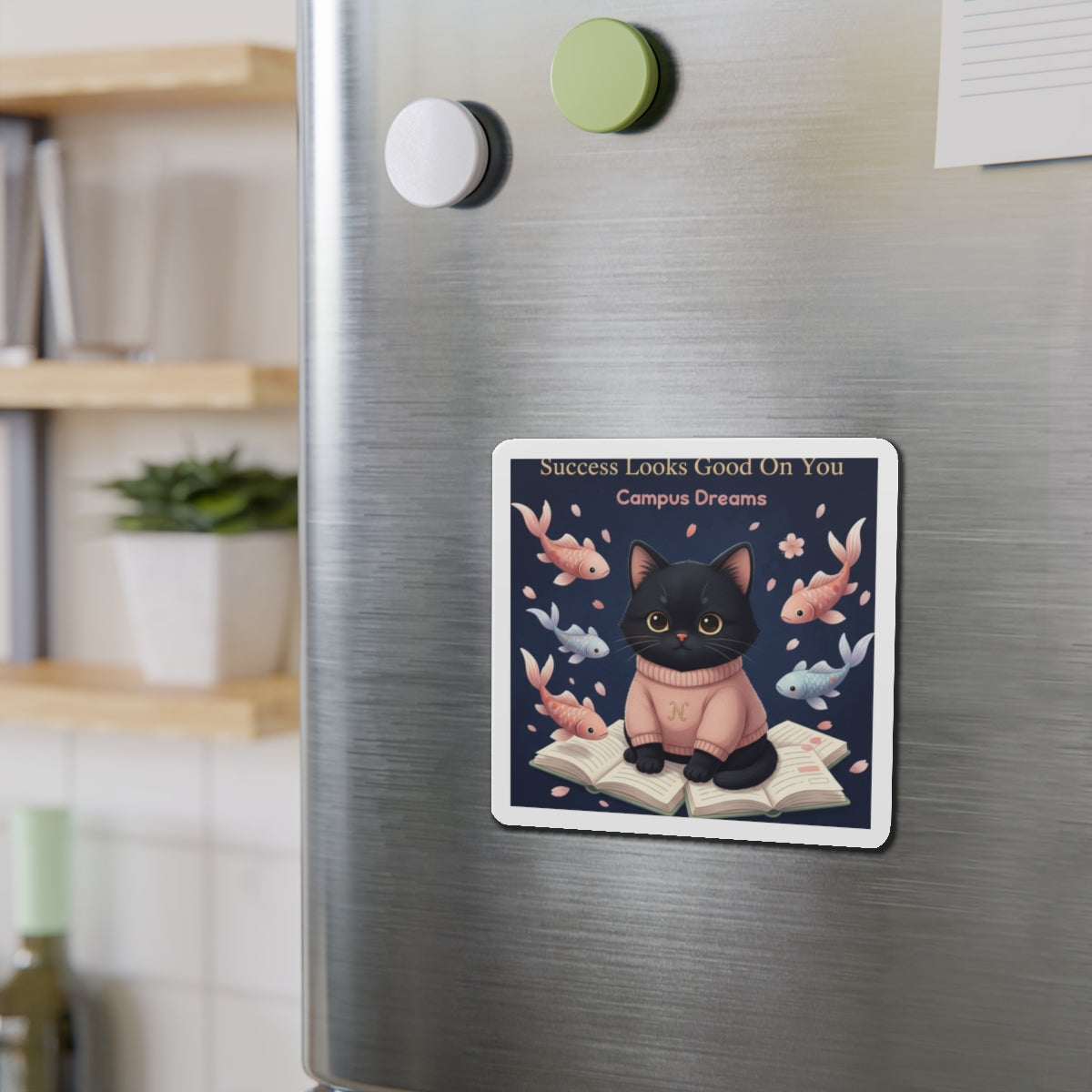 Black Cat Die-Cut Magnet – Success Looks Good on You Campus Dreams