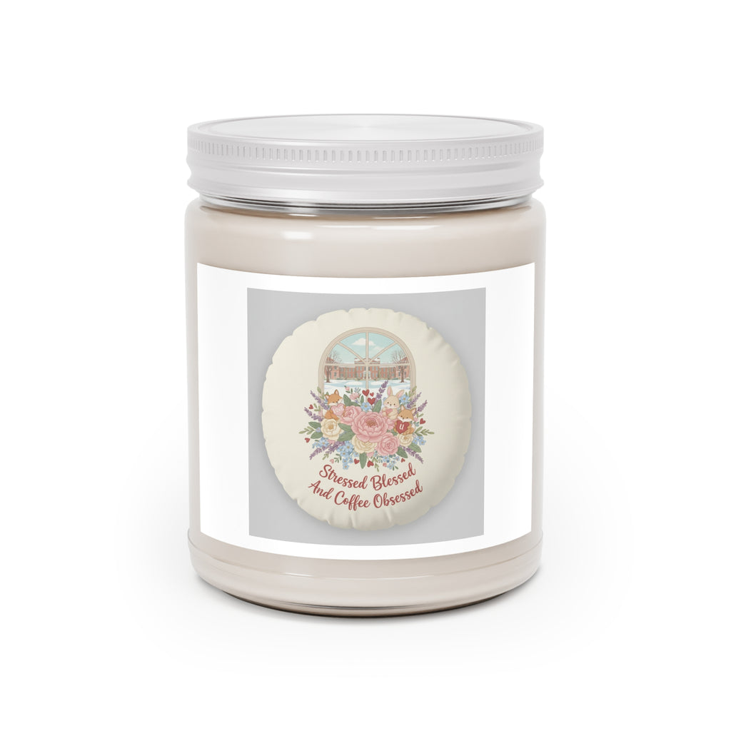 Stressed Blessed And Coffee Obsessed Fox, rabbit Scented Candle