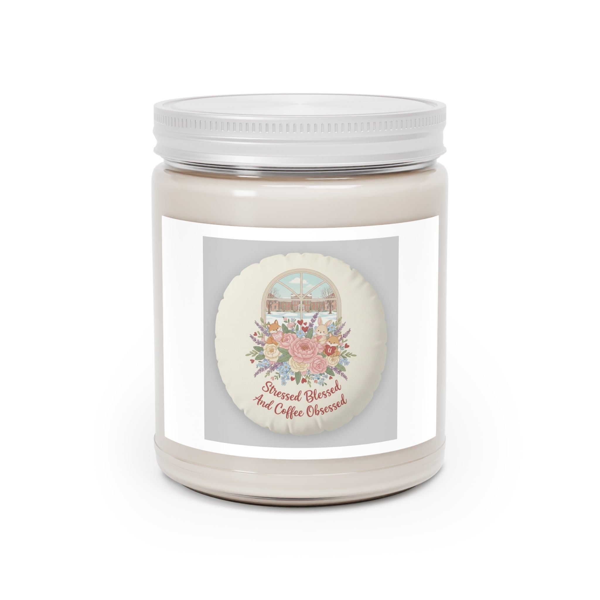Stressed Blessed And Coffee Obsessed Fox, rabbit Scented Candle