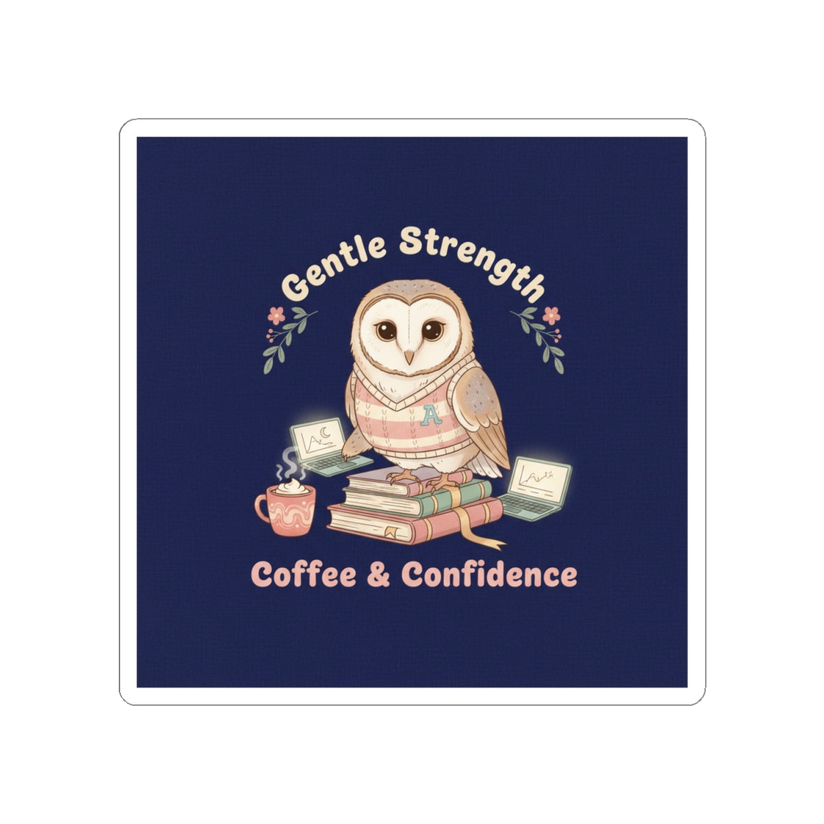 Owl Kiss-Cut Sticker – Gentle Strength Coffee Confidence
