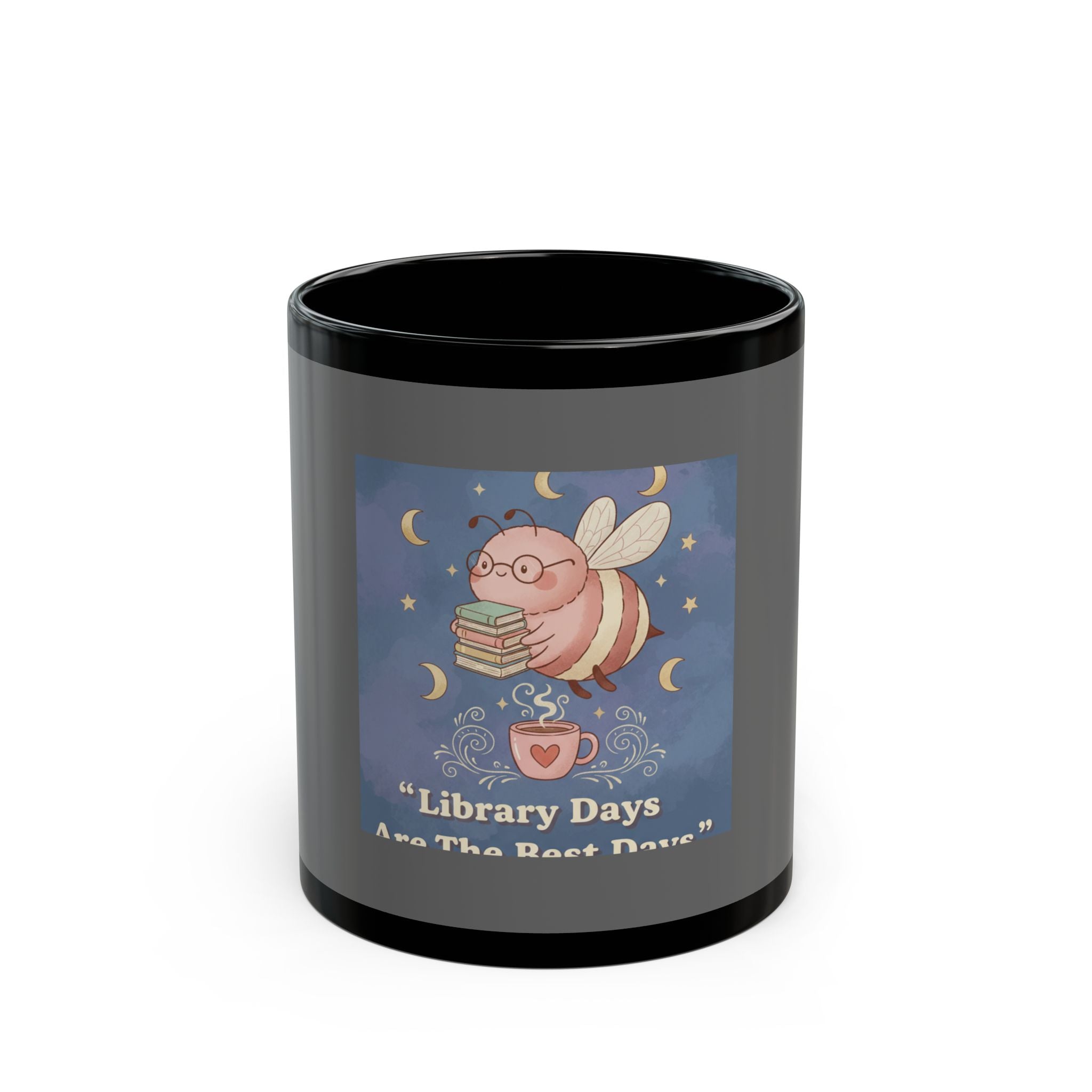 Bee Black Mug 11oz – Library Days Are the Best Days