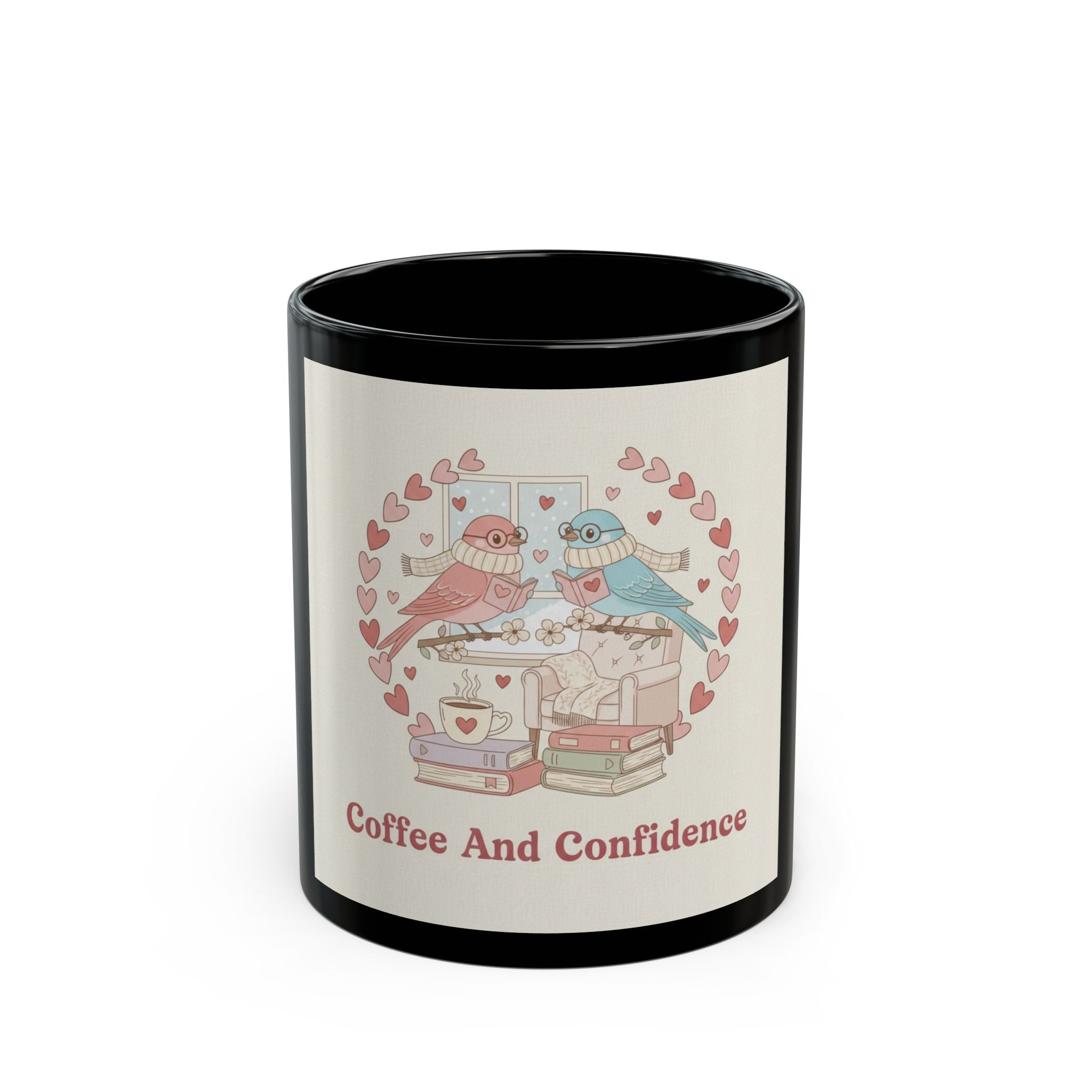 Coffee And Confidence Birds Black Mug 11oz