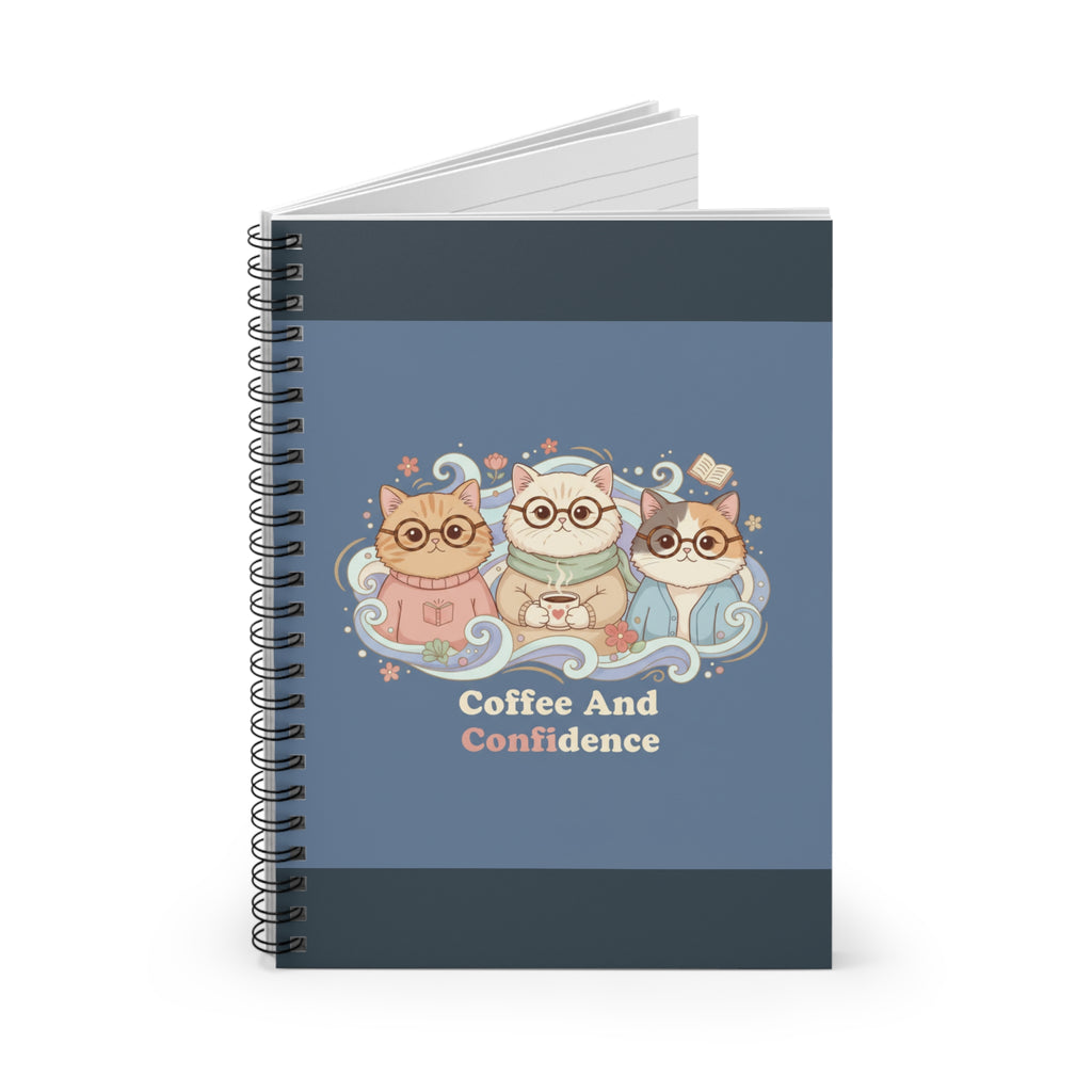 Cats With Glasses Spiral Notebook – Coffee and Confidence