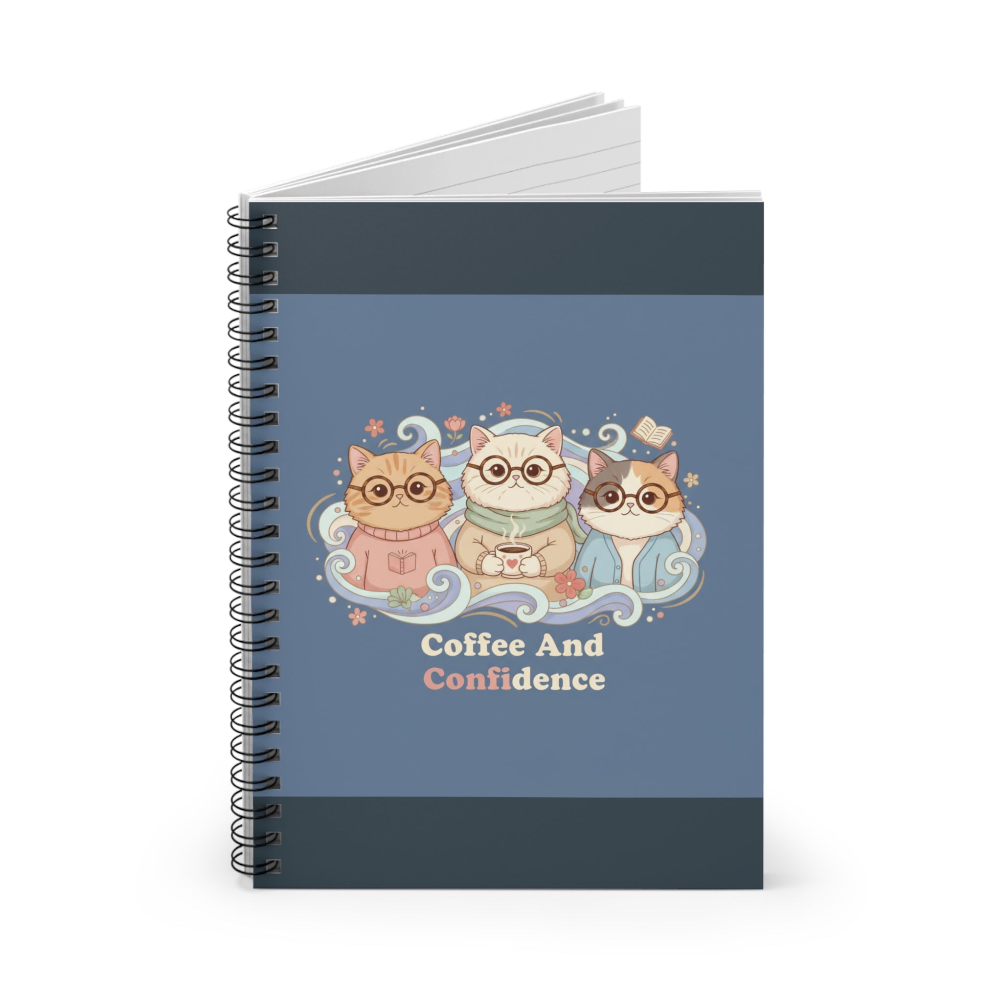 Cats With Glasses Spiral Notebook – Coffee and Confidence