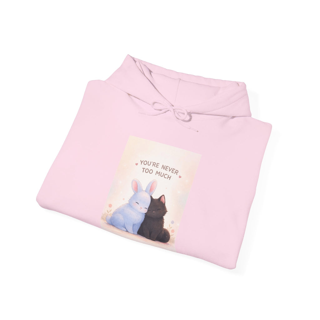 "YOU'RE NEVER TOO MUCH" Black Cat Hoodie | College Girl Gift | Fashion | KayKay Classics