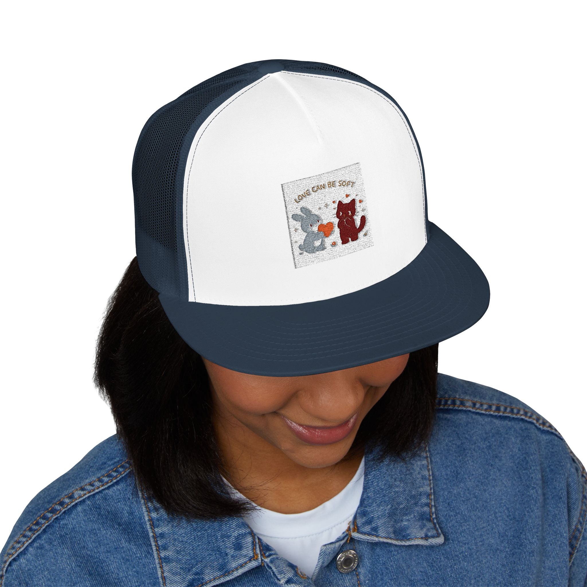 "LOVE CAN BE SOFT" Black Cat Trucker Cap | College Girl Gift | Fashion | KayKay Classics