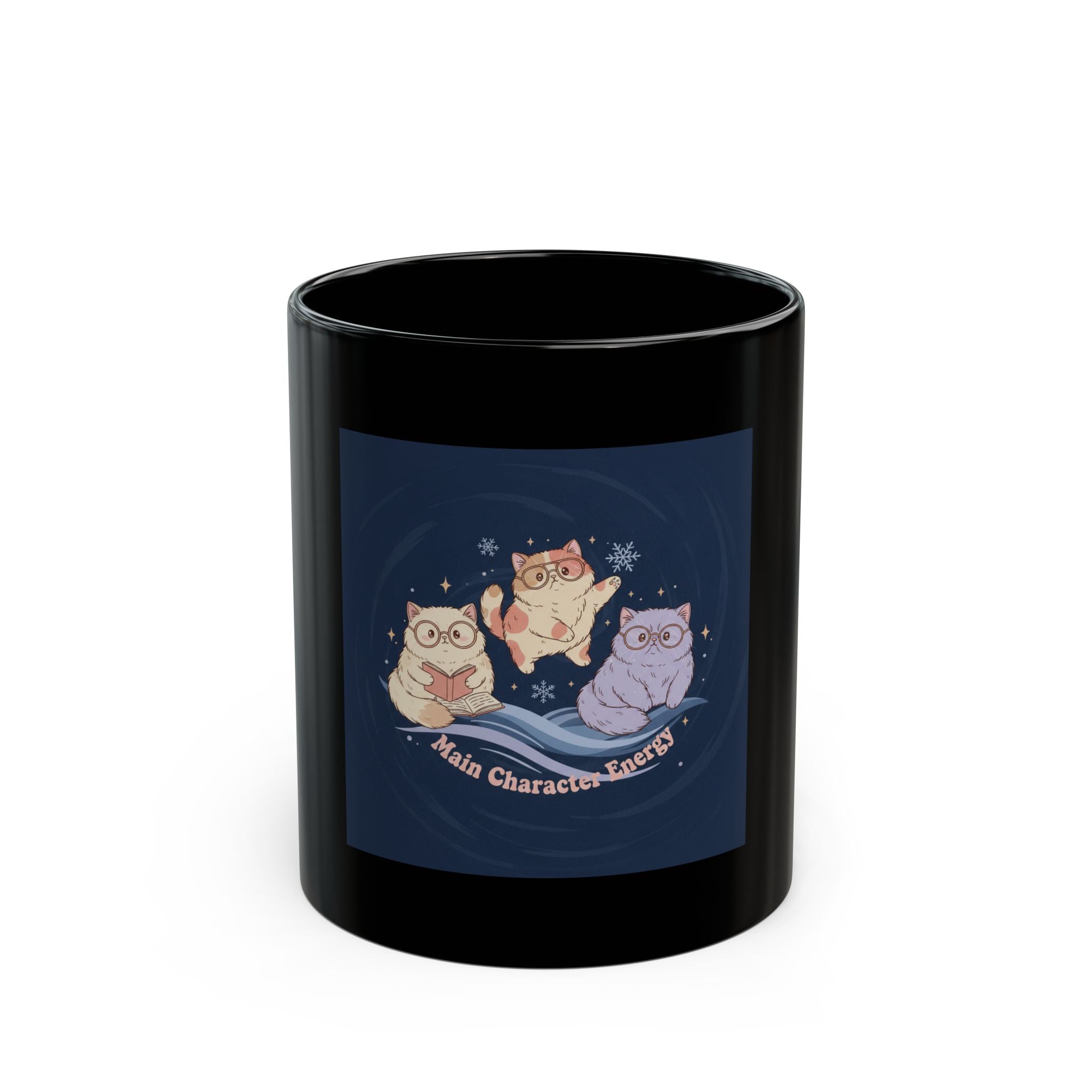 Cats With Glasses Black Mug 11oz – Main Character Energy