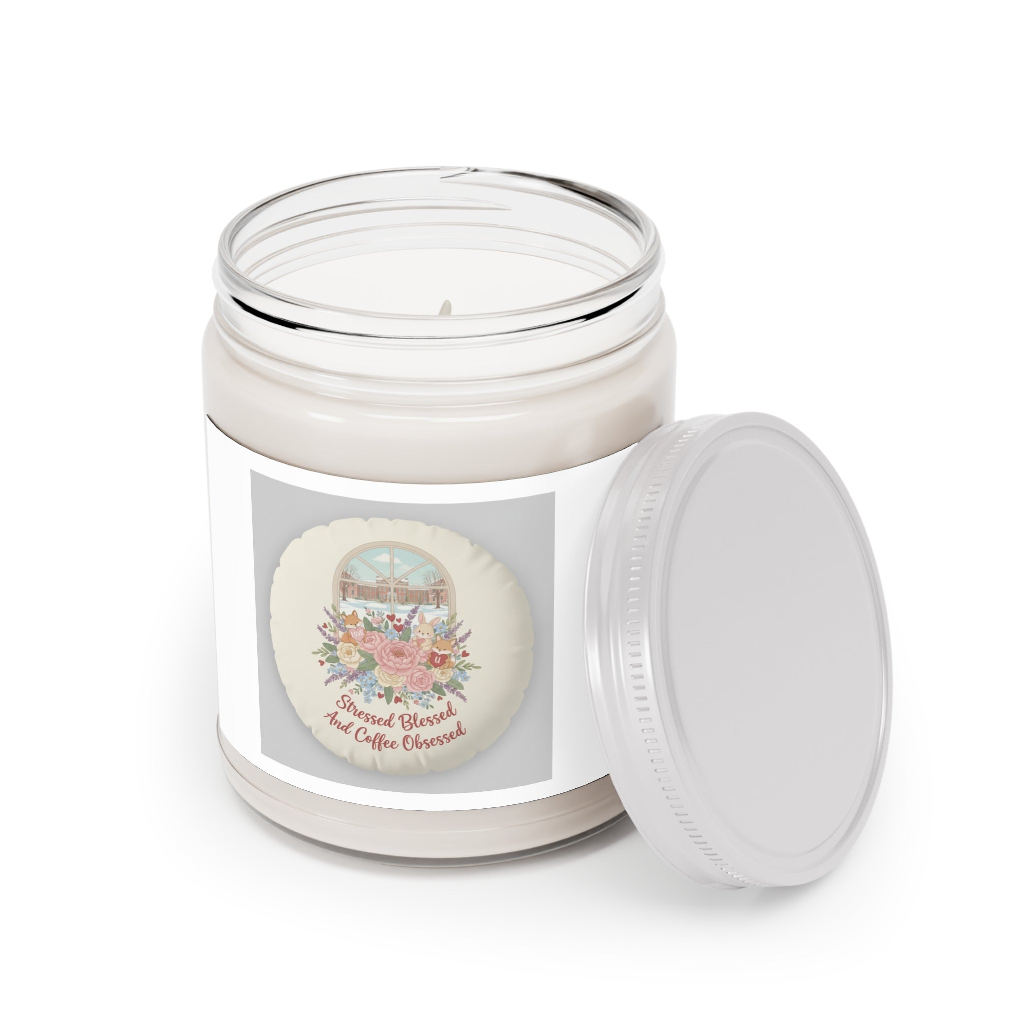 Stressed Blessed And Coffee Obsessed Fox, rabbit Scented Candle
