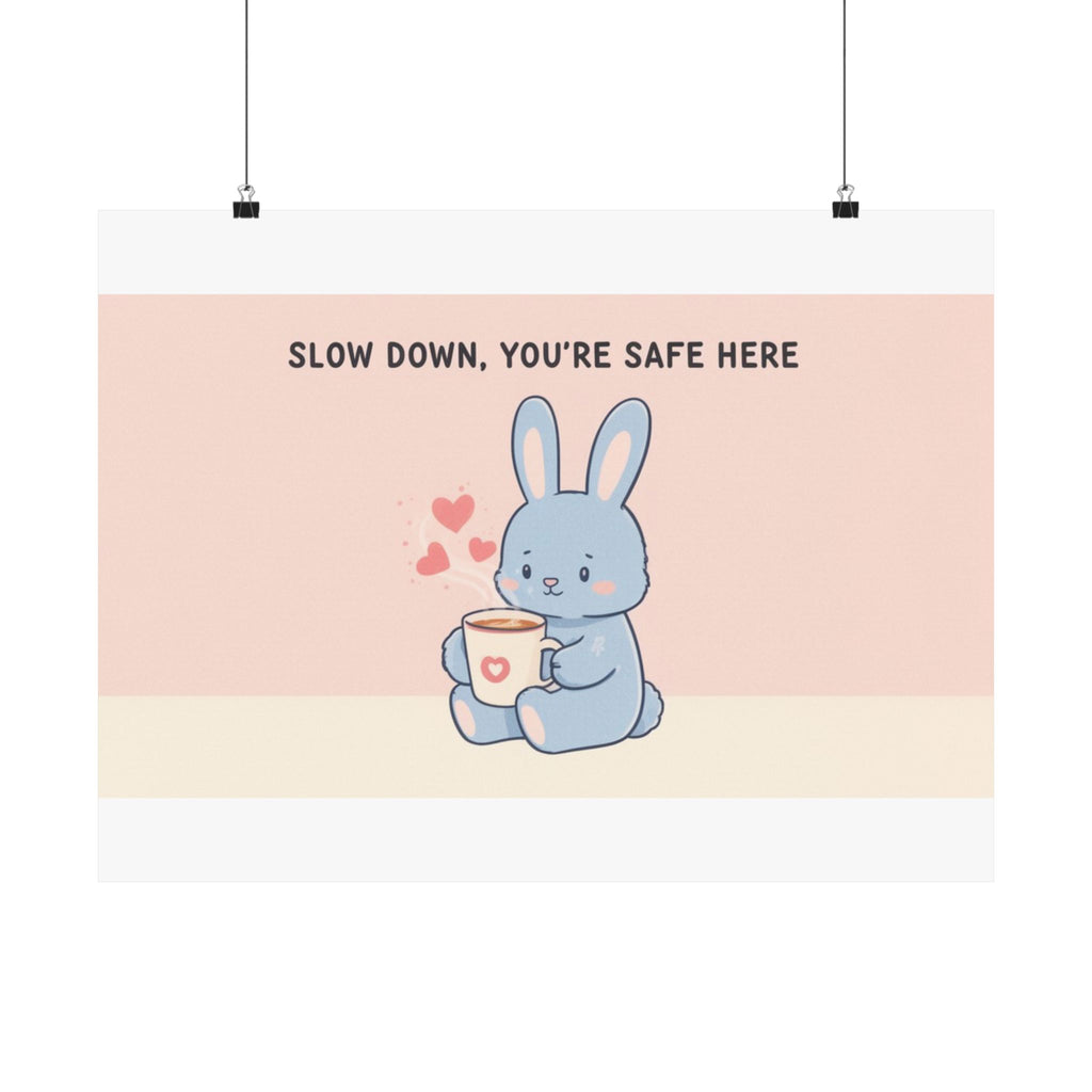 SLOW DOWN, YOURE SAFE HERE Bunny Poster 12x8