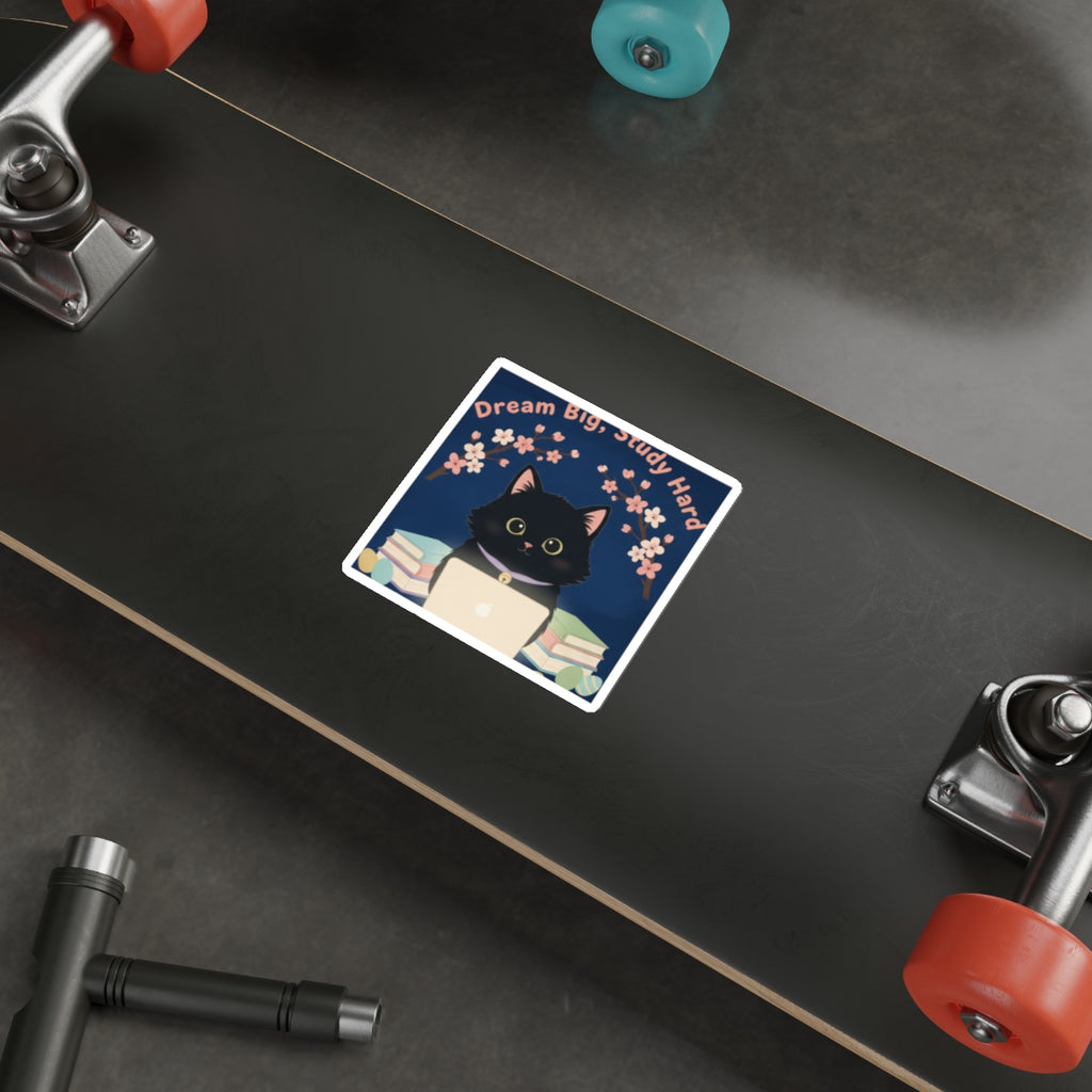 Black Cat Die-Cut Sticker – Dream Big Study Hard