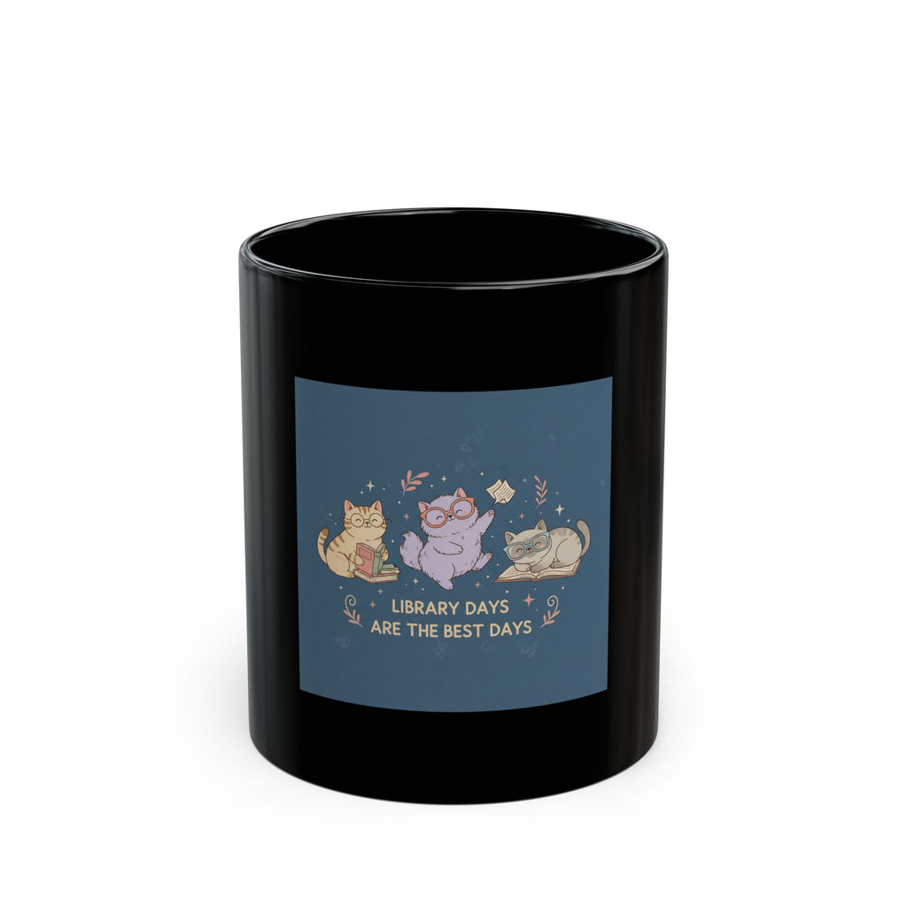 Cats With Glasses Black Mug 11oz – Library Days Are the Best Days