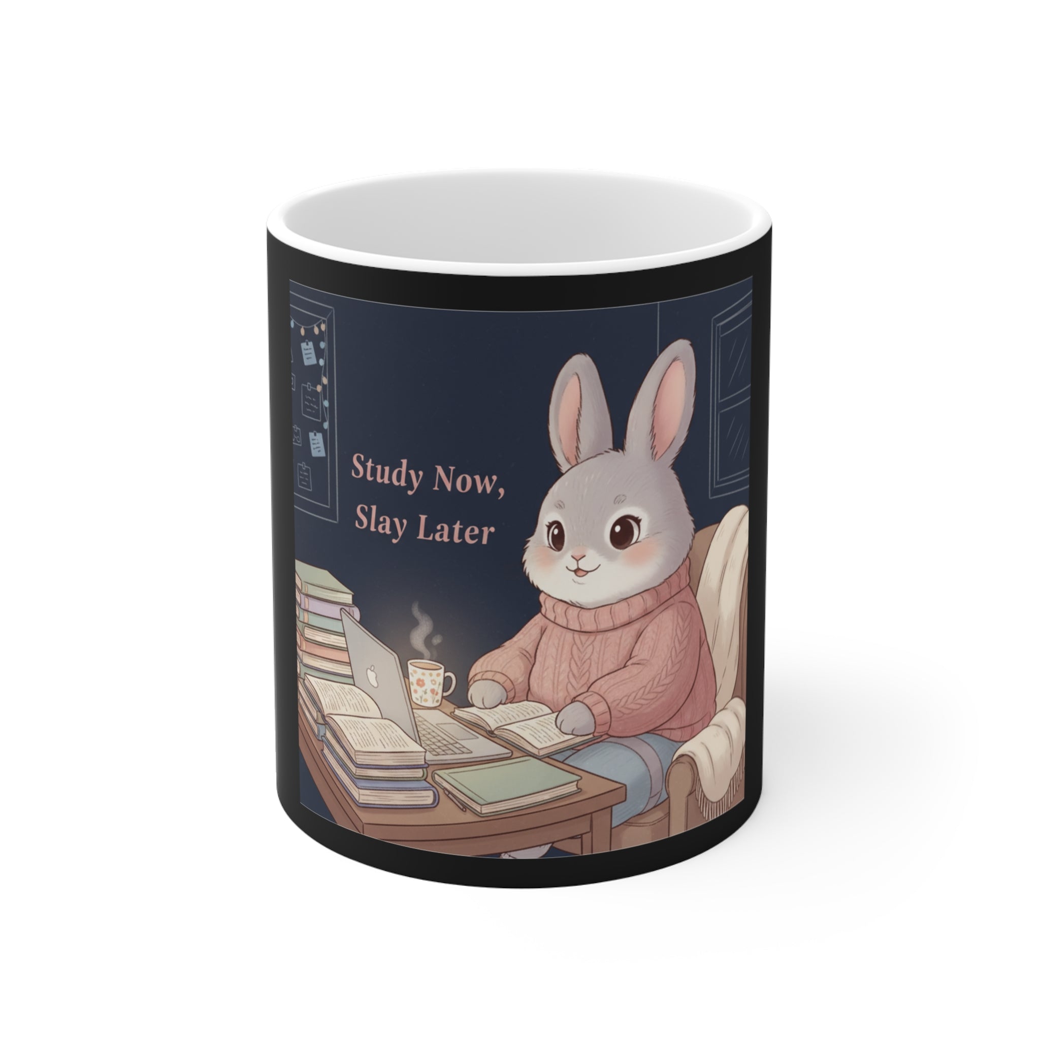 Rabbit Mug 11oz – Study Now, Slay Later