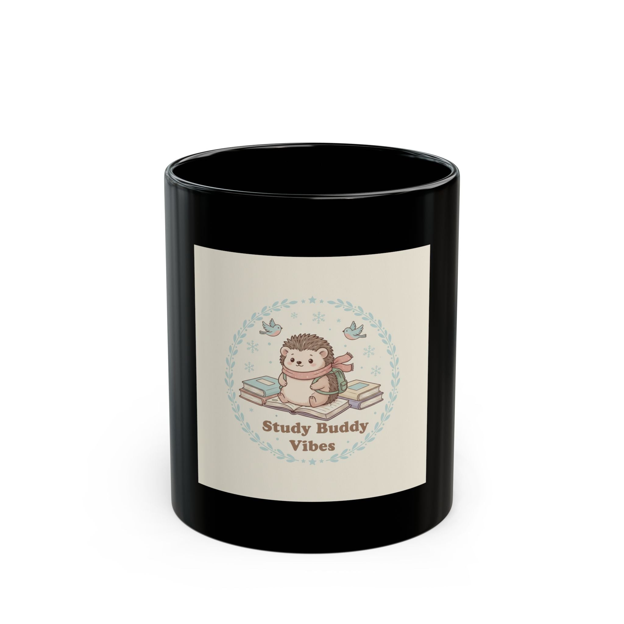 Study Buddy Vibes Hedgehog Black Mug 11oz
