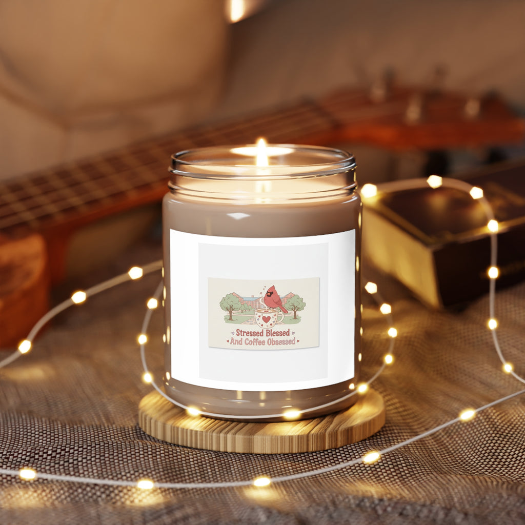Stressed Blessed And Coffee Obsessed Cardinal Scented Candle