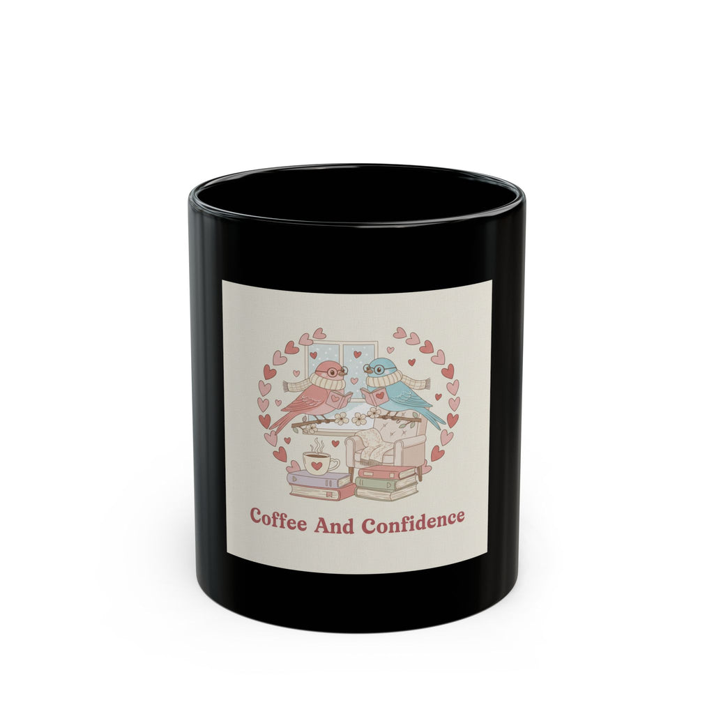Coffee And Confidence Birds Black Mug 11oz