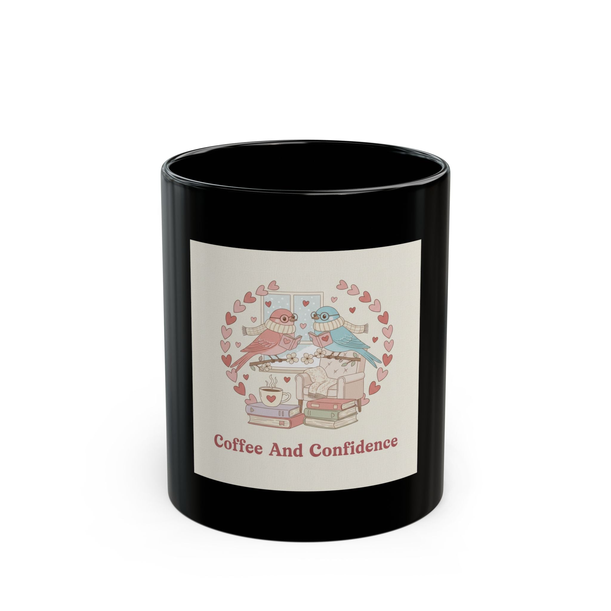 Coffee And Confidence Birds Black Mug 11oz