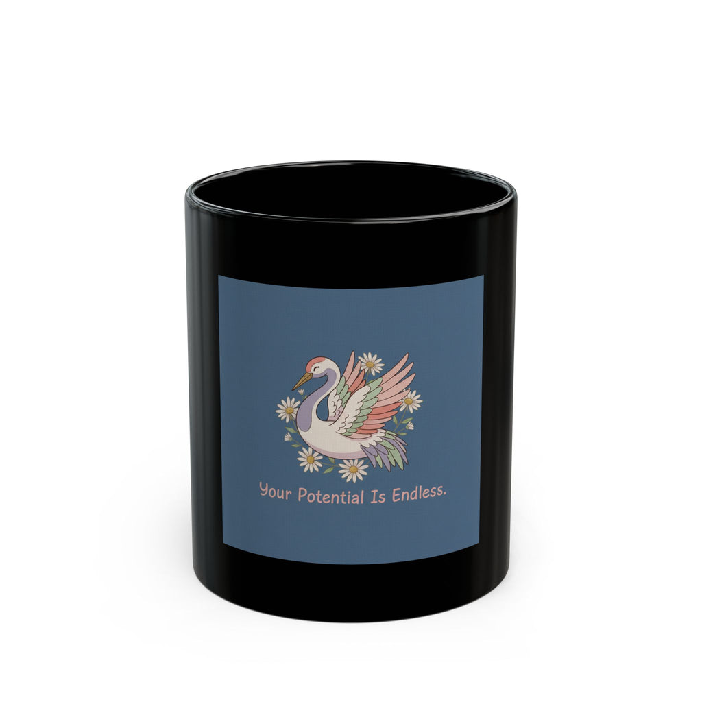 Crane Black Mug 11oz – Your Potential is Endless