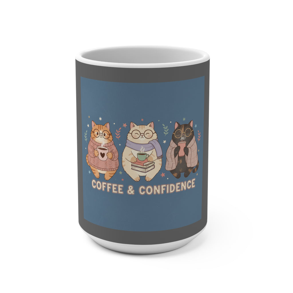 Cat Mug 15oz – Coffee & Confidence