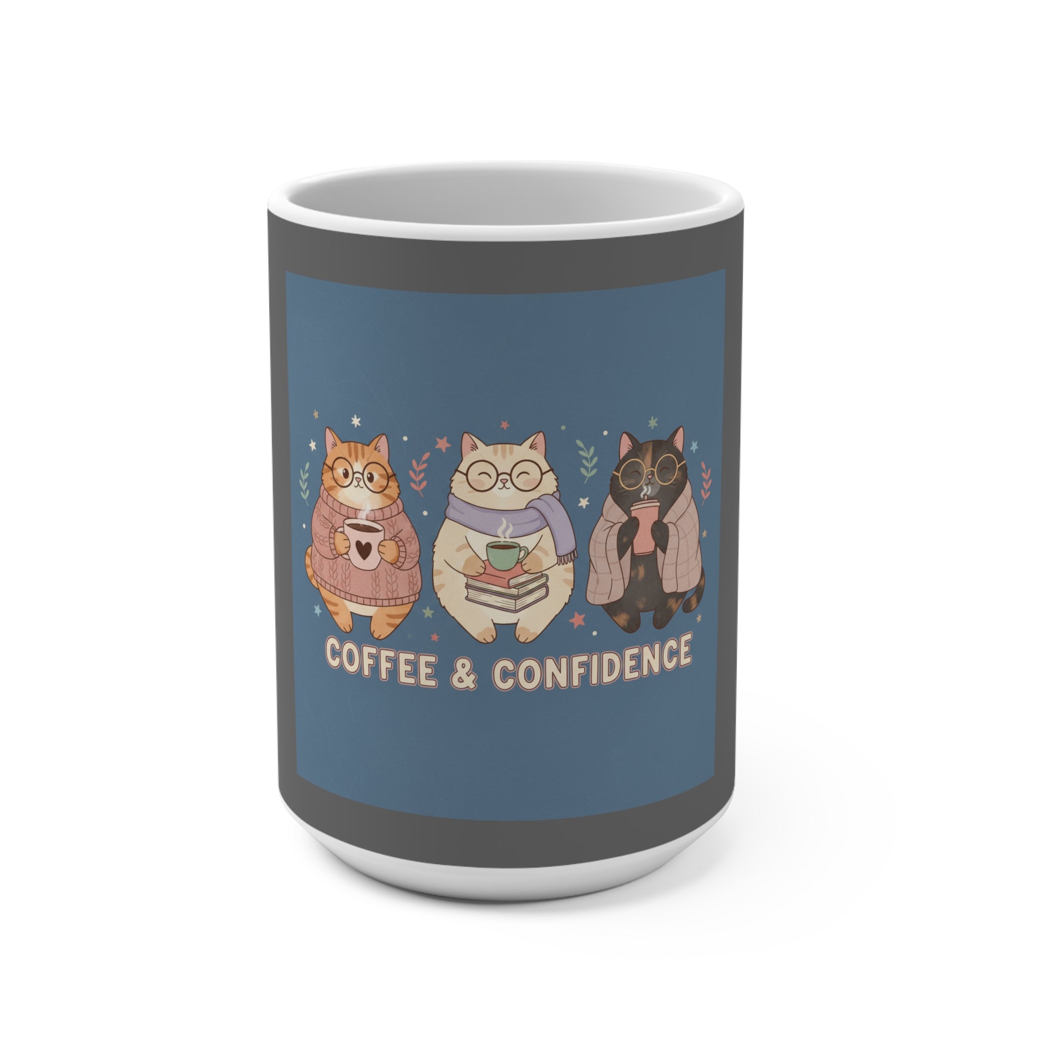Cat Mug 15oz – Coffee & Confidence
