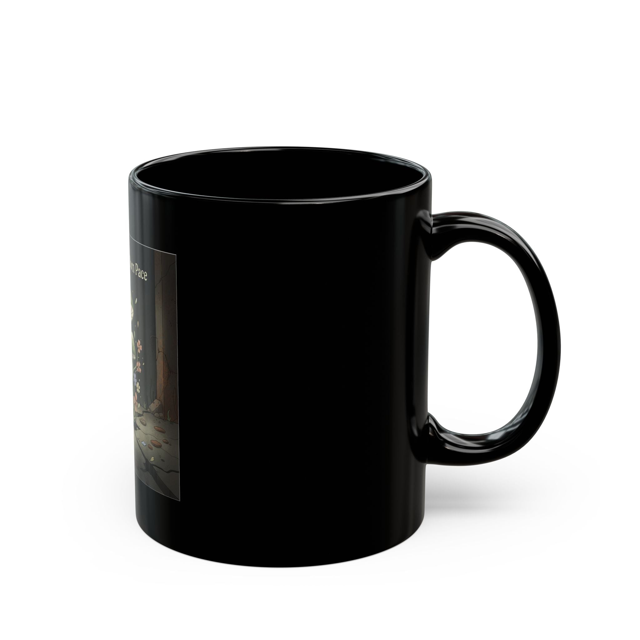 Bloom at Your Own Pace Black cat Black Mug 11oz