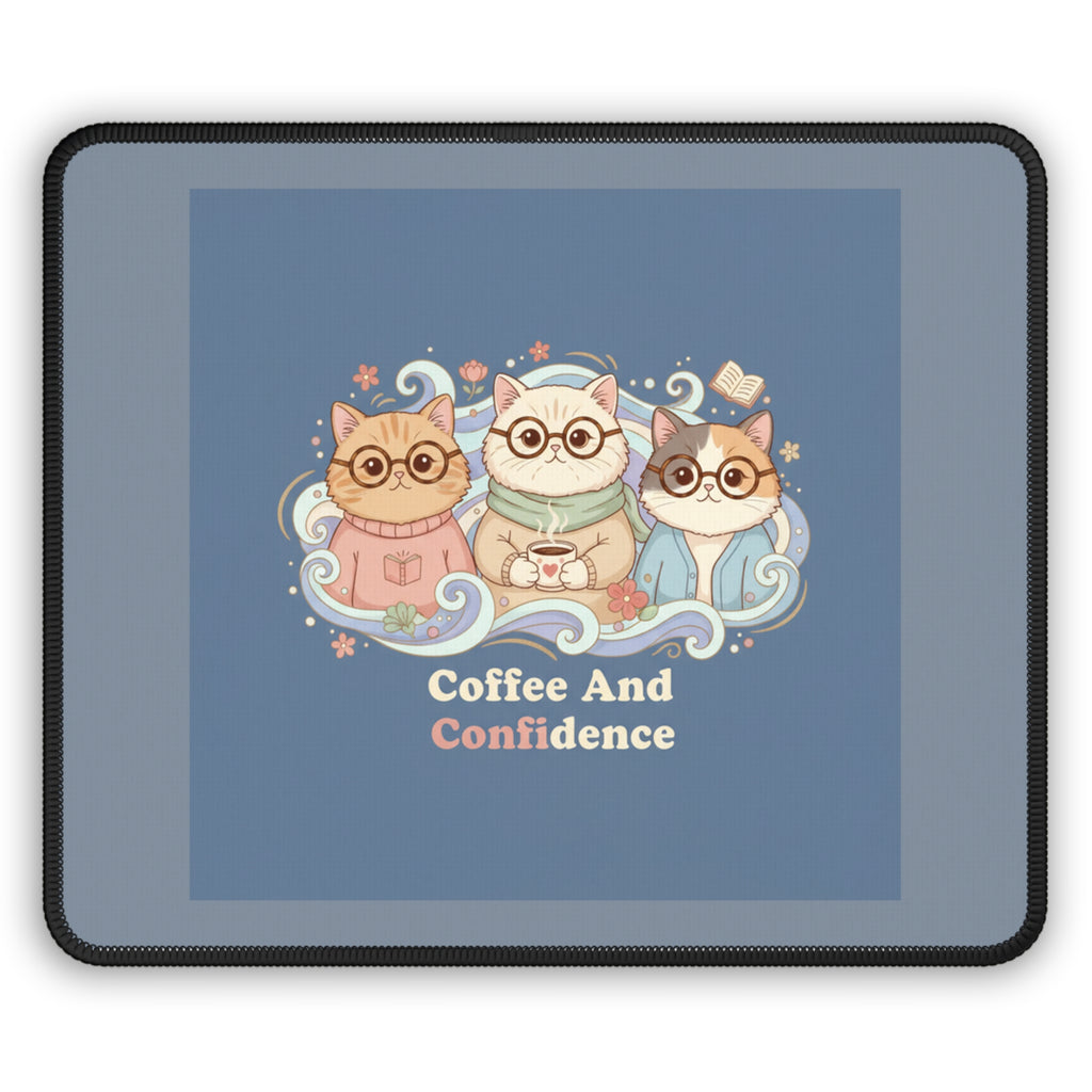 Cats With Glasses Mouse Pad – Coffee and Confidence