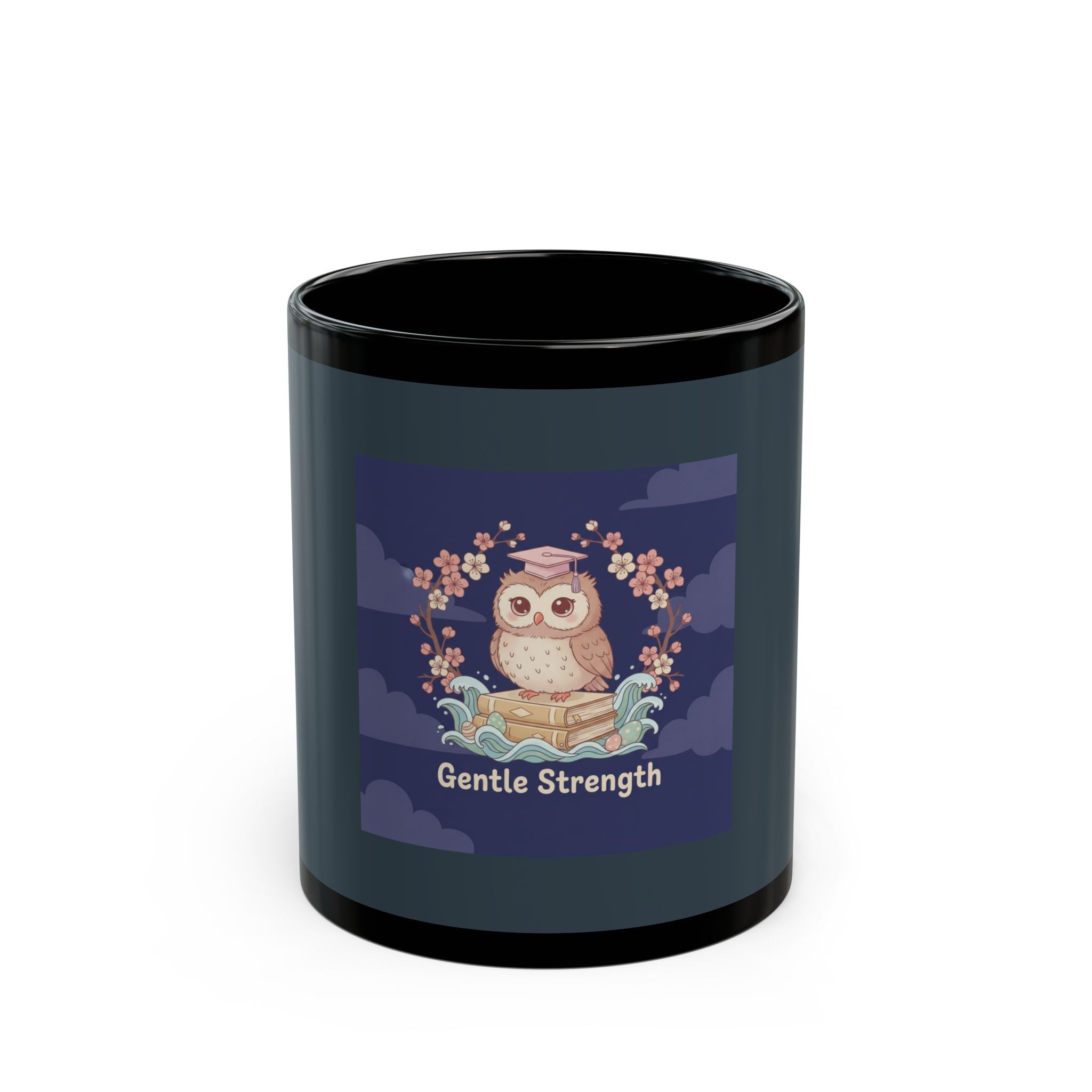 Owl Black Mug 11oz – Gentle Strength