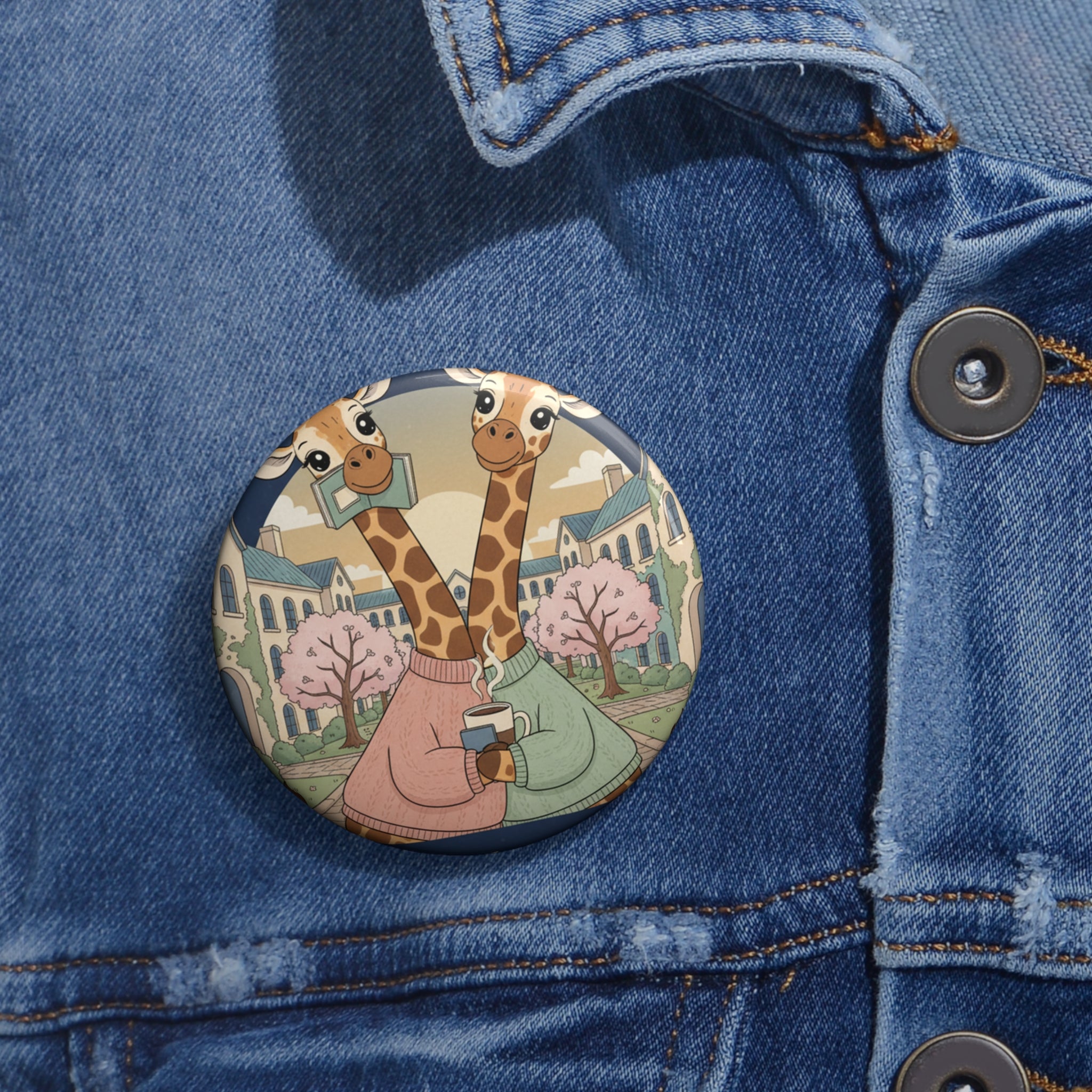 Giraffes Pin Button – Coffee and Confidence