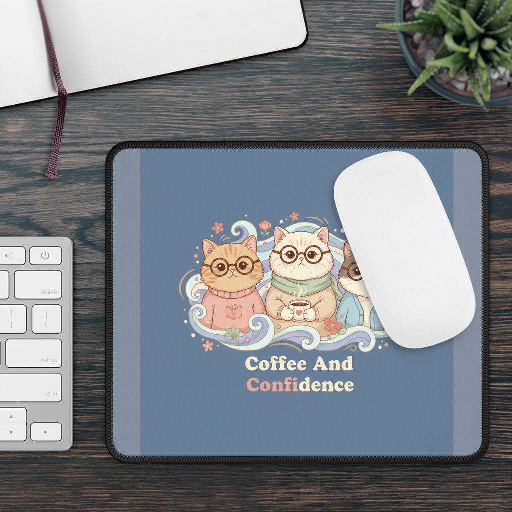 Cats With Glasses Mouse Pad – Coffee and Confidence
