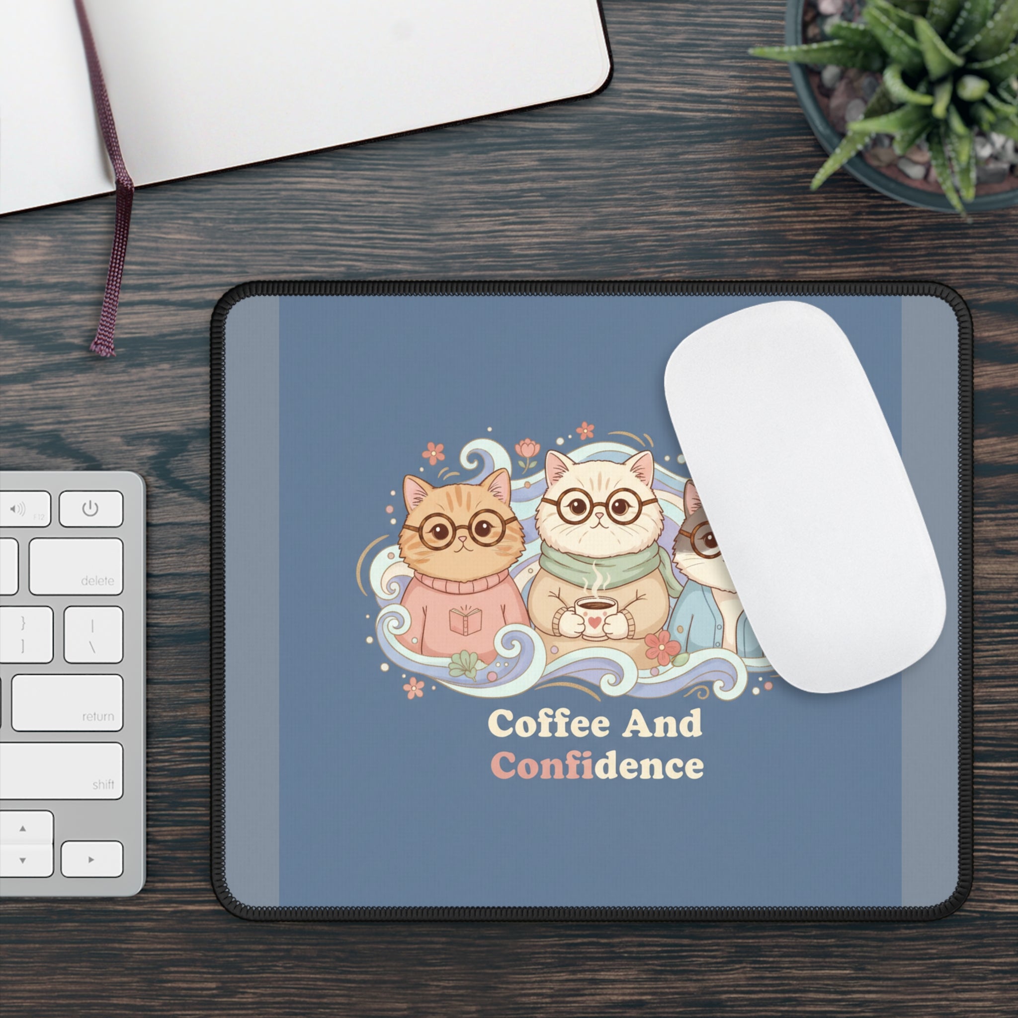 Cats With Glasses Mouse Pad – Coffee and Confidence
