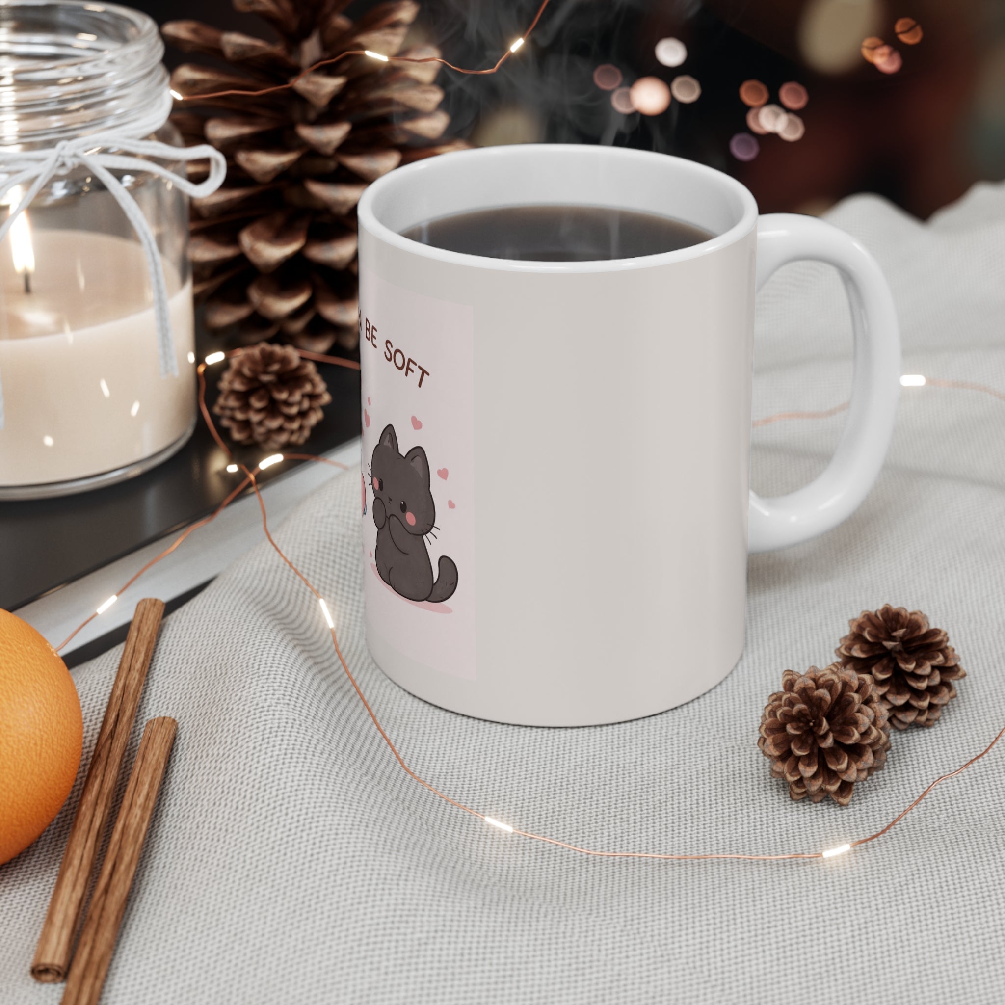 "LOVE CAN BE SOFT" Black Cat Mug | College Girl Gift | Fashion | KayKay Classics