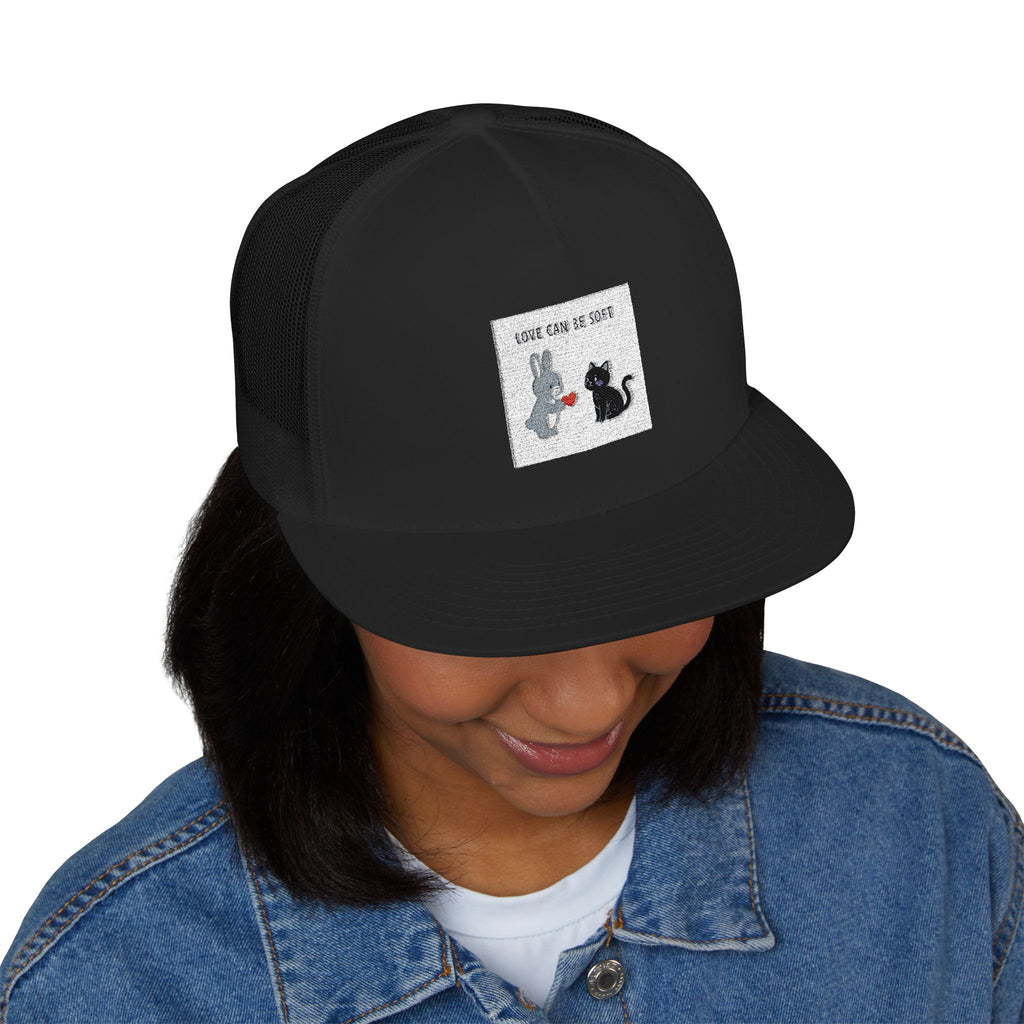 "LOVE CAN BE SOFT" Black Cat Trucker Cap | College Girl Gift | Fashion | KayKay Classics