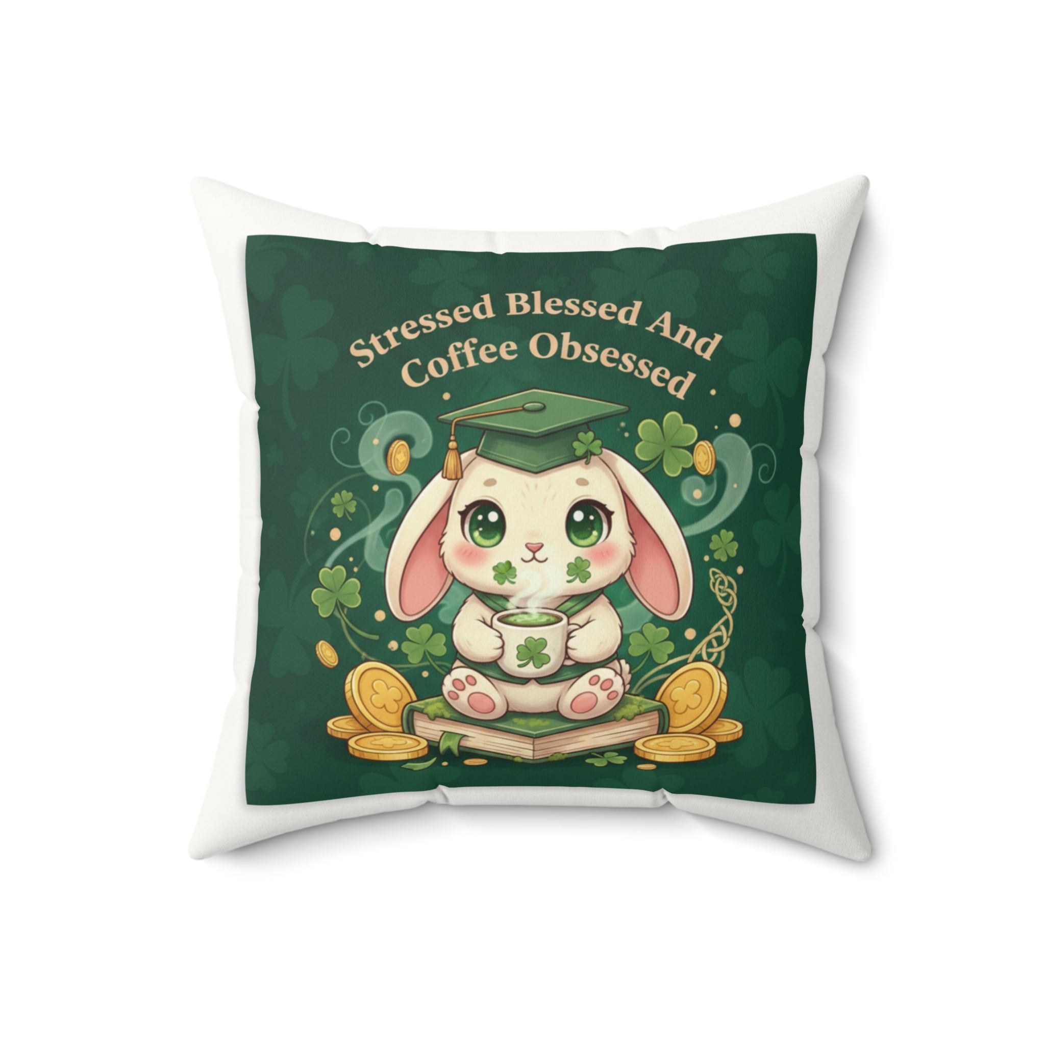 Rabbit Square Pillow – Stressed Blessed and Coffee Obsessed