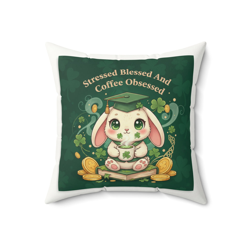 Rabbit Square Pillow – Stressed Blessed and Coffee Obsessed