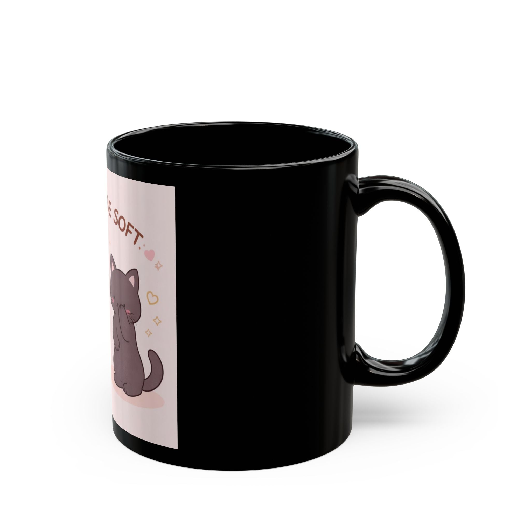 LOVE CAN BE SOFT Rabbit, cat Black Mug 11oz
