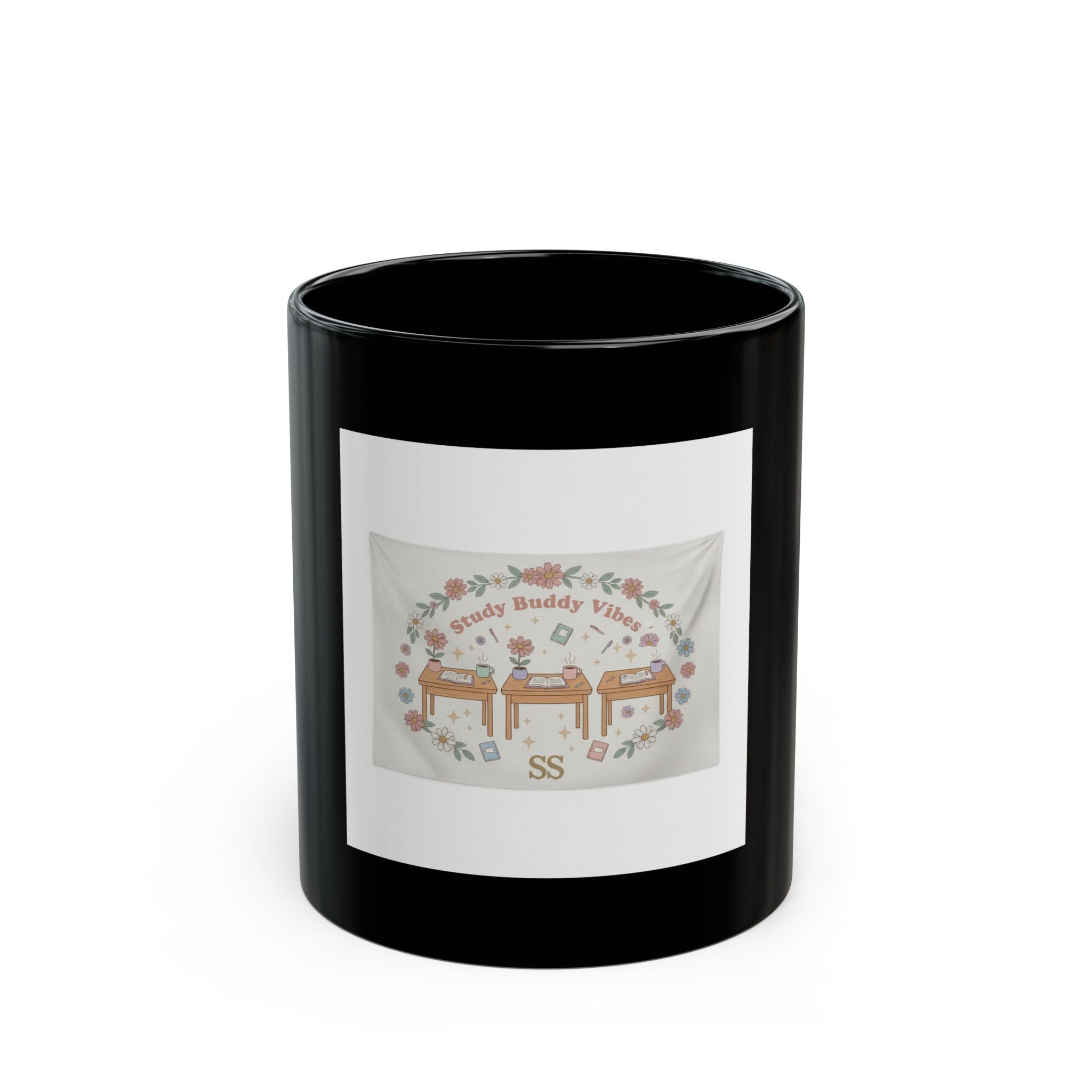 Study Buddy Vibes Black Mug 11oz