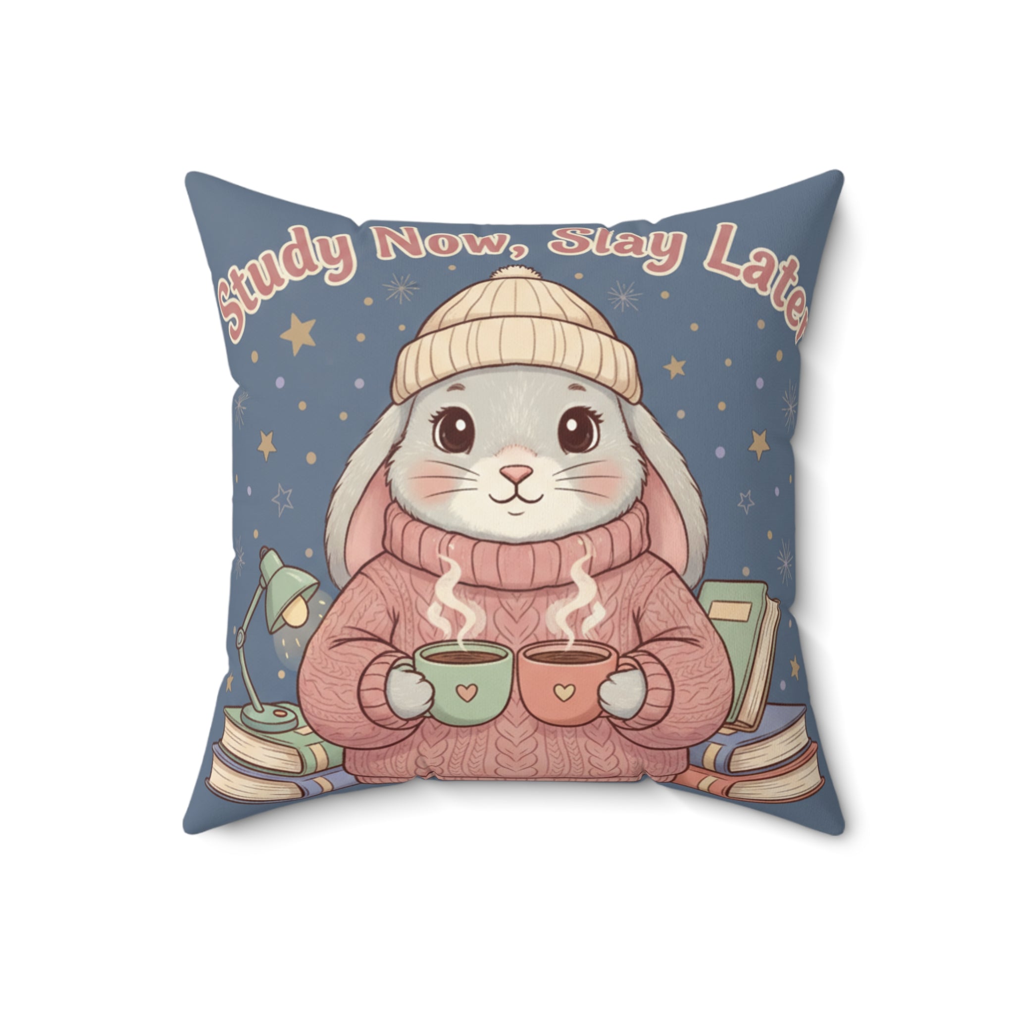 Rabbit Square Pillow – Study Now, Slay Later