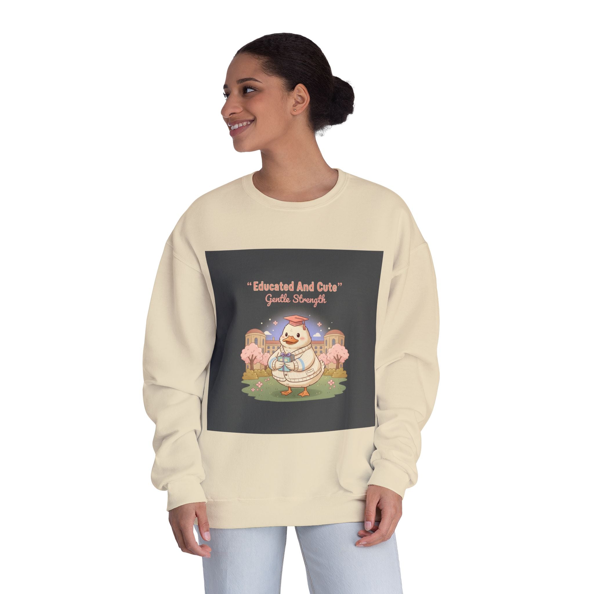Duck In A Cardigan Crewneck Sweatshirt – Educated and Cute Gentle Strength