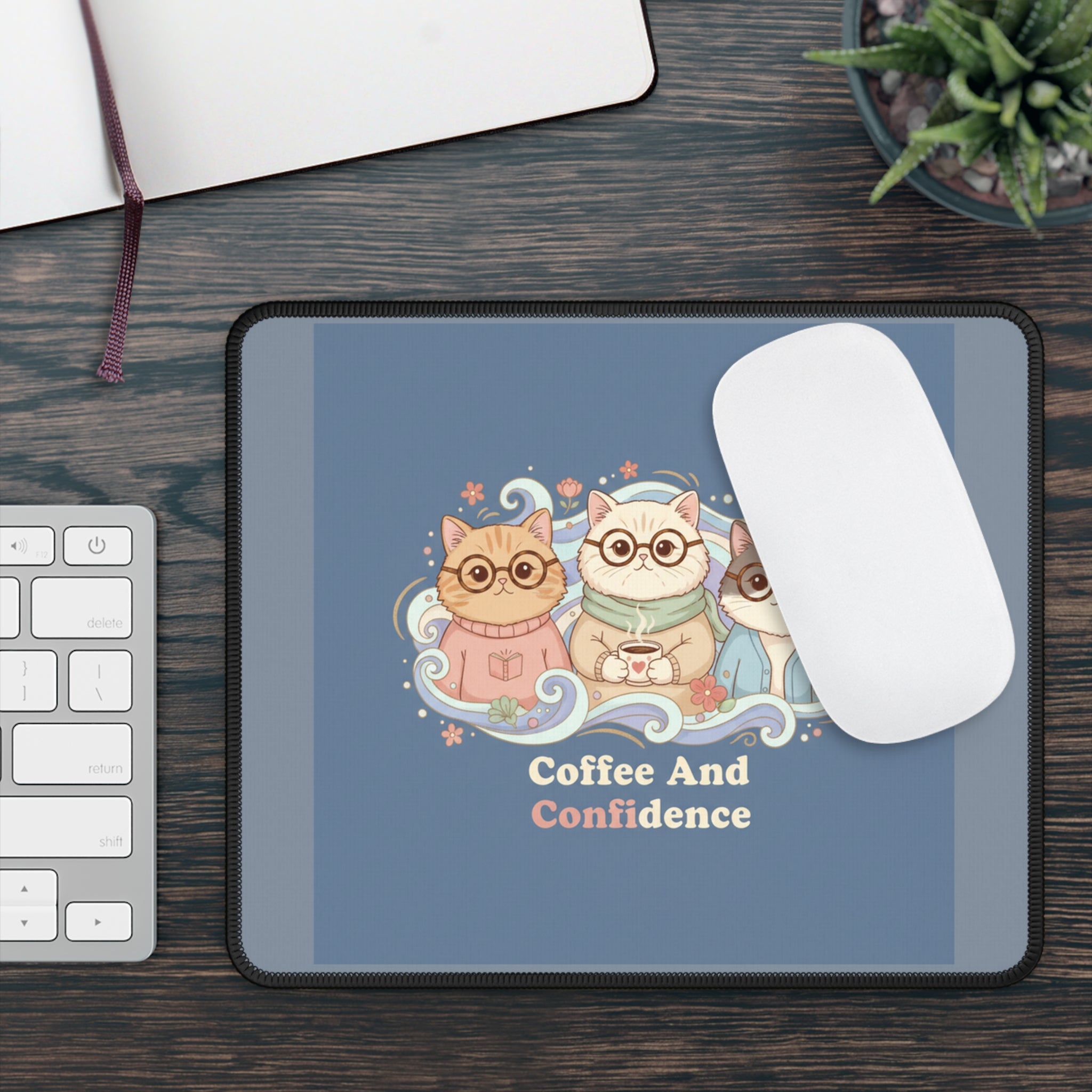Cats With Glasses Mouse Pad – Coffee and Confidence