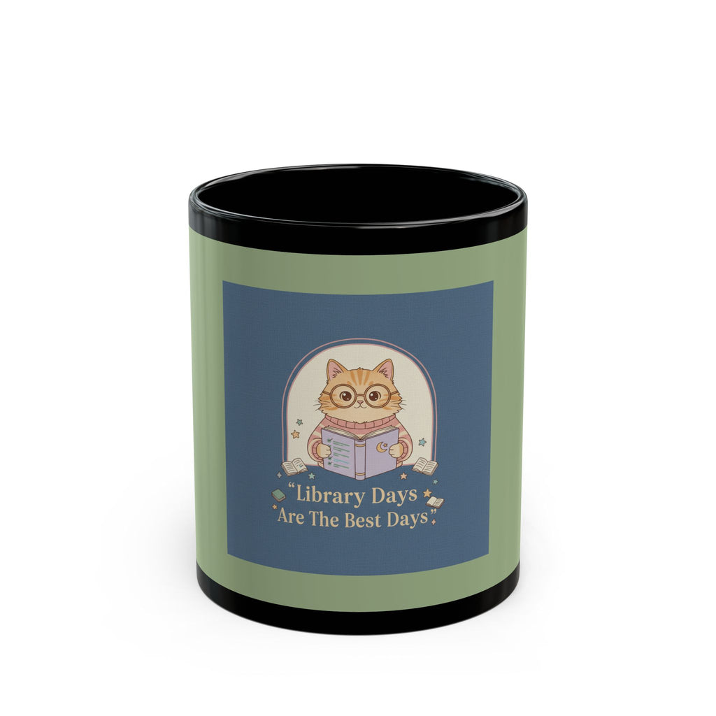 Cat Black Mug 11oz – Library Days Are the Best Days