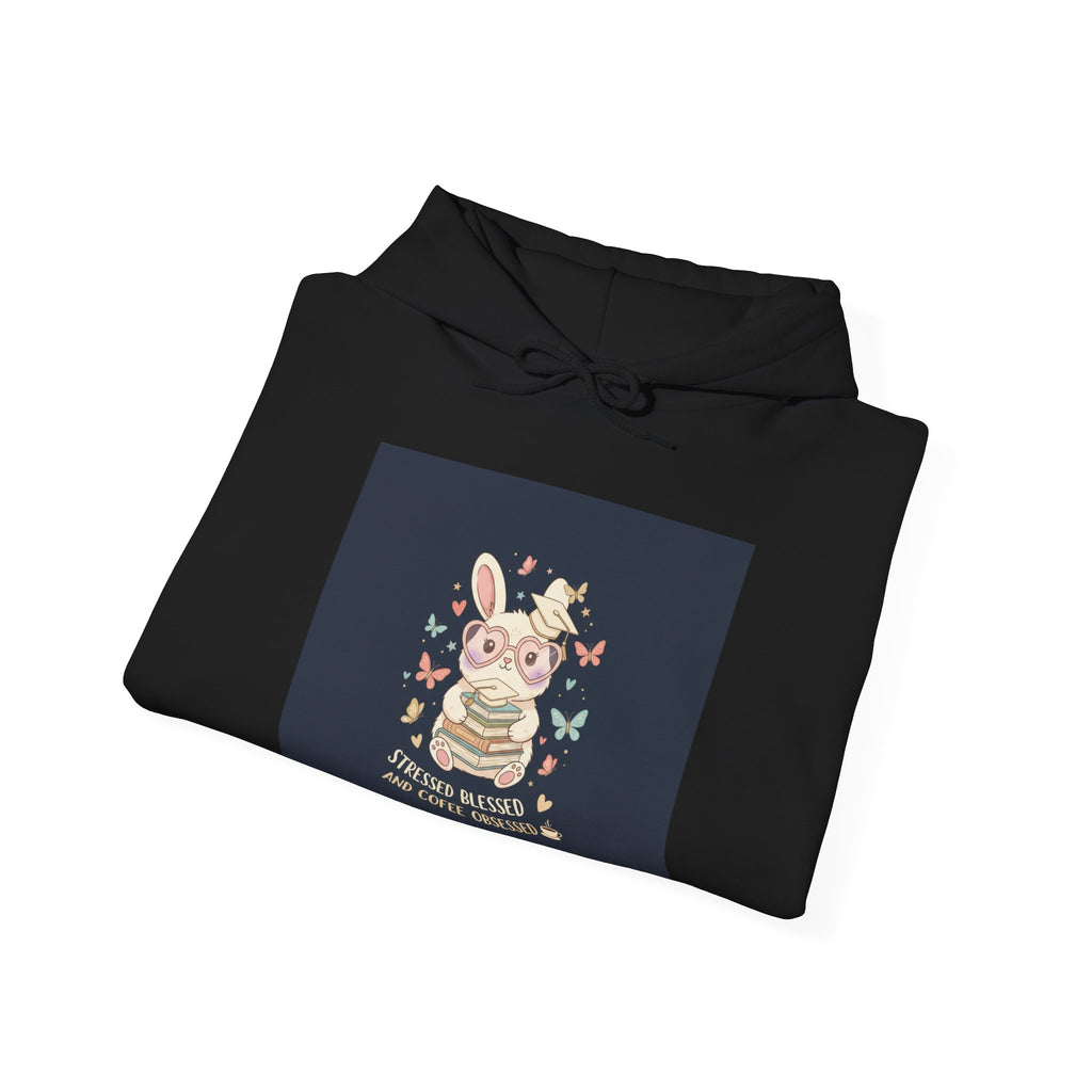 STRESSED BLESSED AND COFFEE OBSESSED Rabbit Hoodie