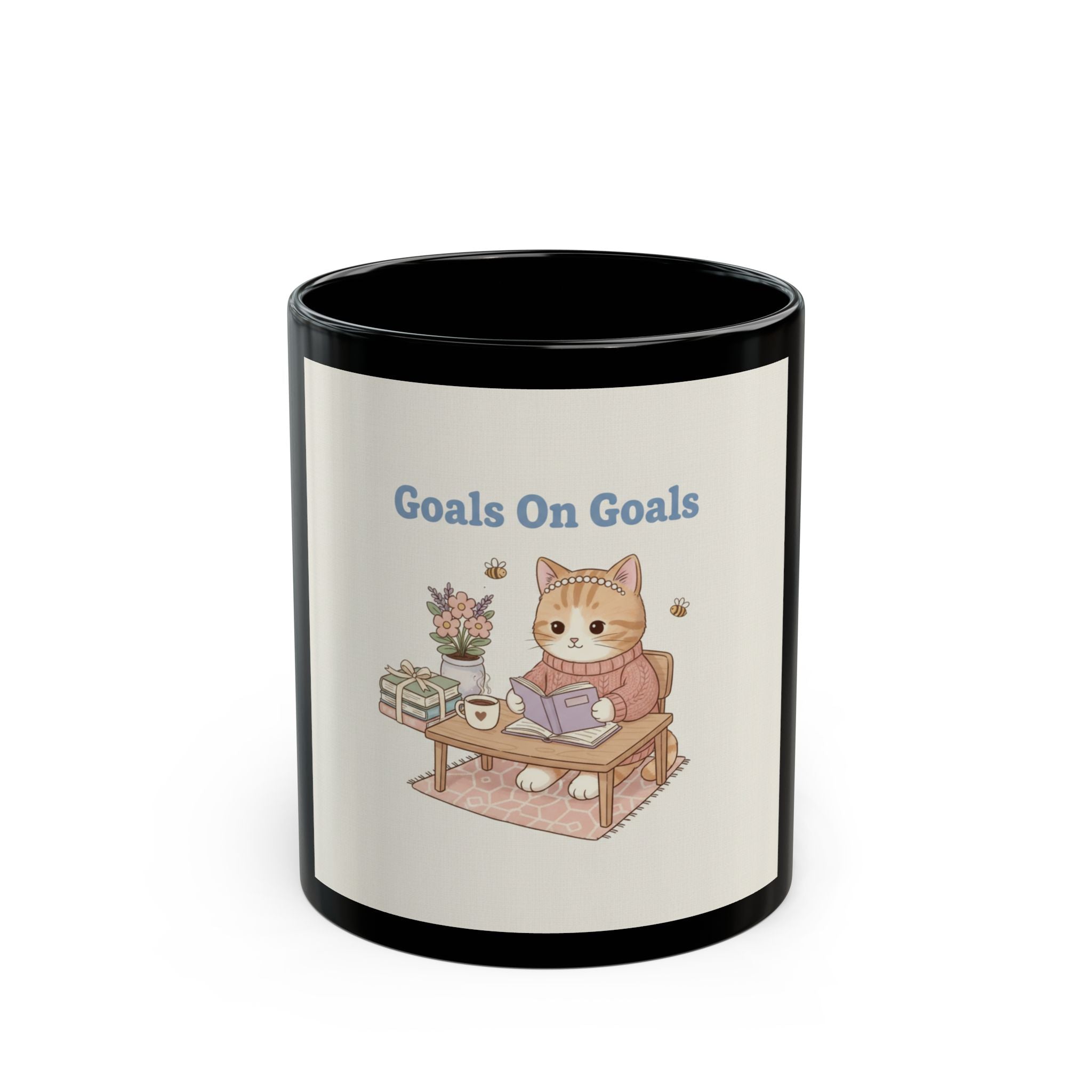 Goals On Goals Cat Black Mug 11oz