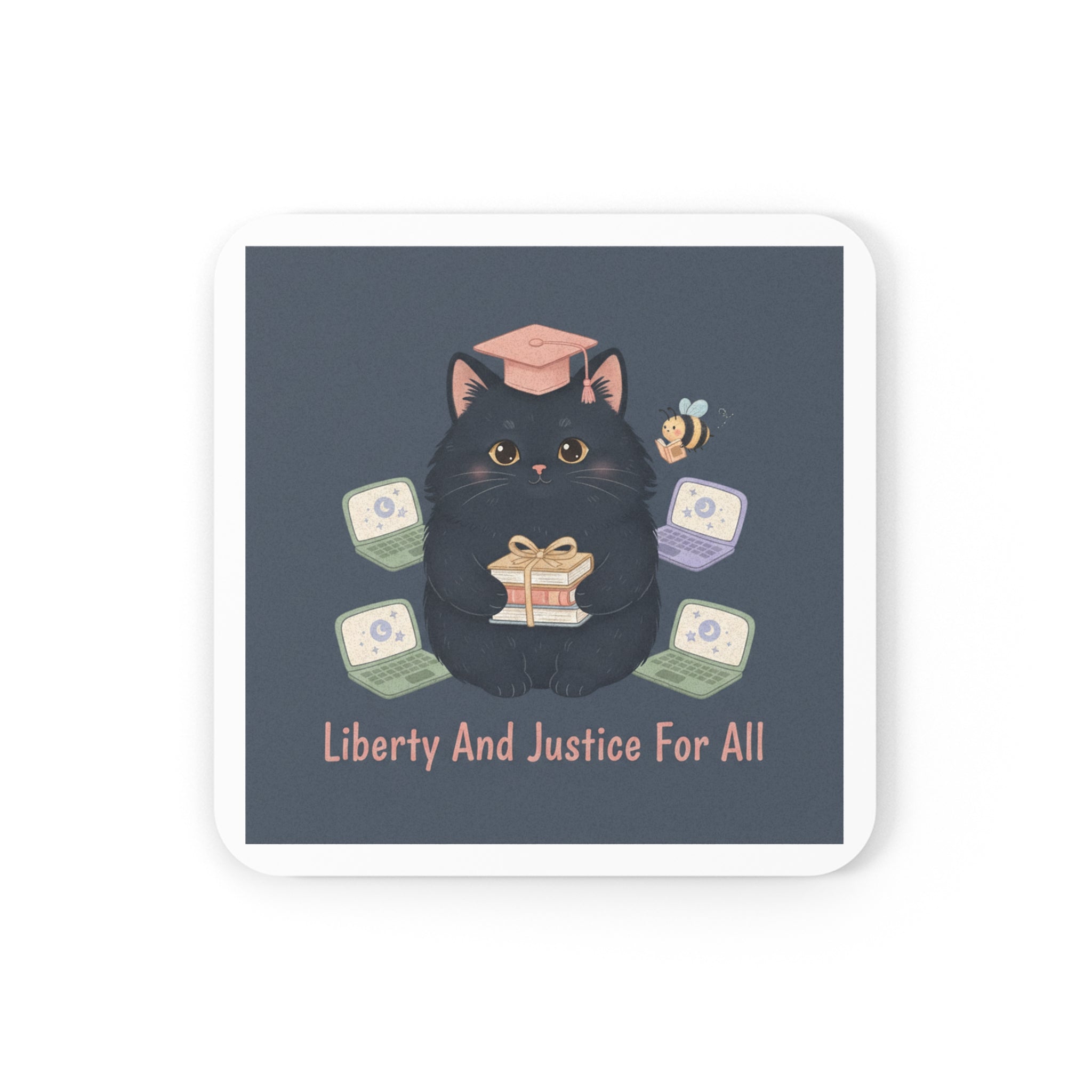 Black Cat Cork Coaster – Liberty and Justice for All