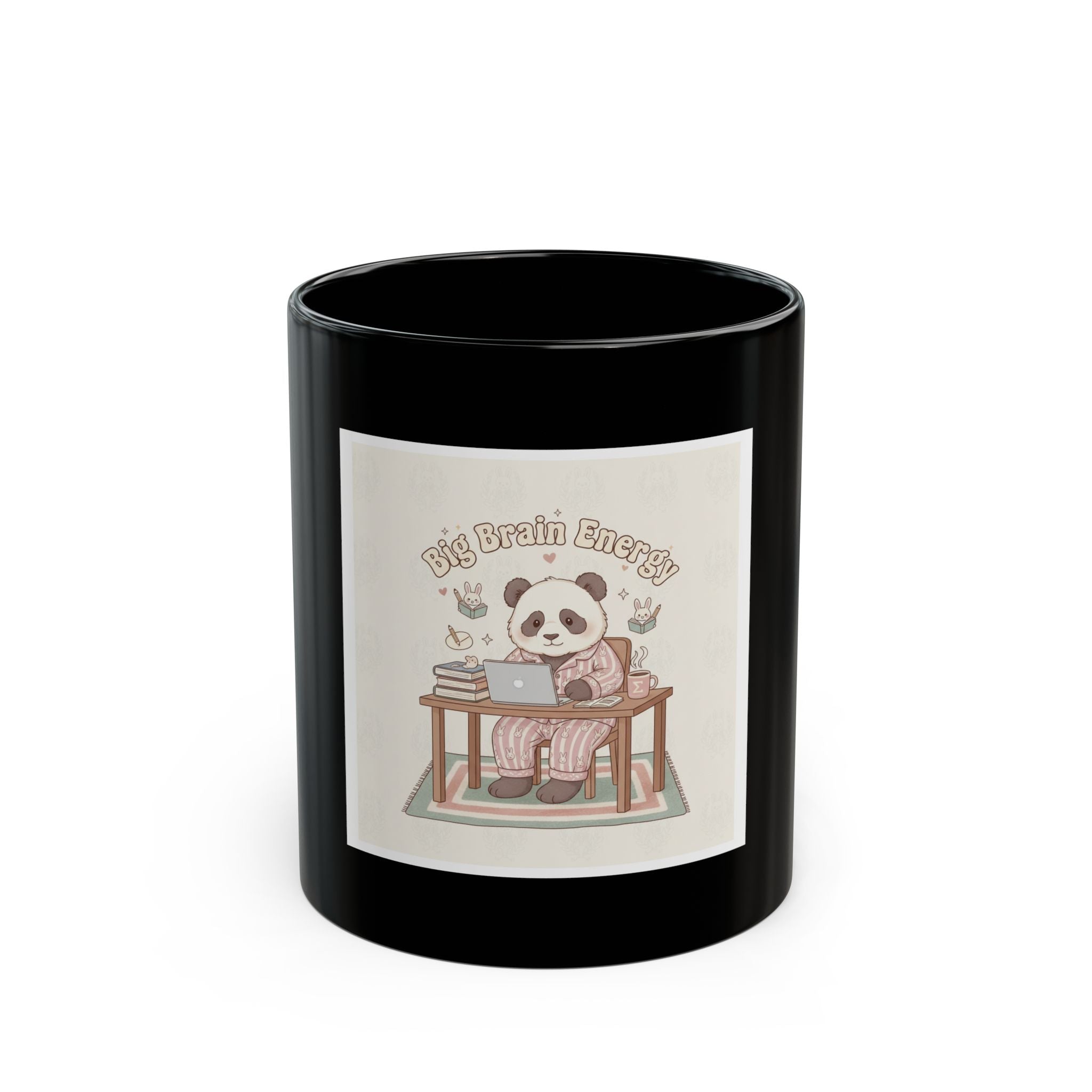 Big Brain Energy Panda Black Mug 11oz