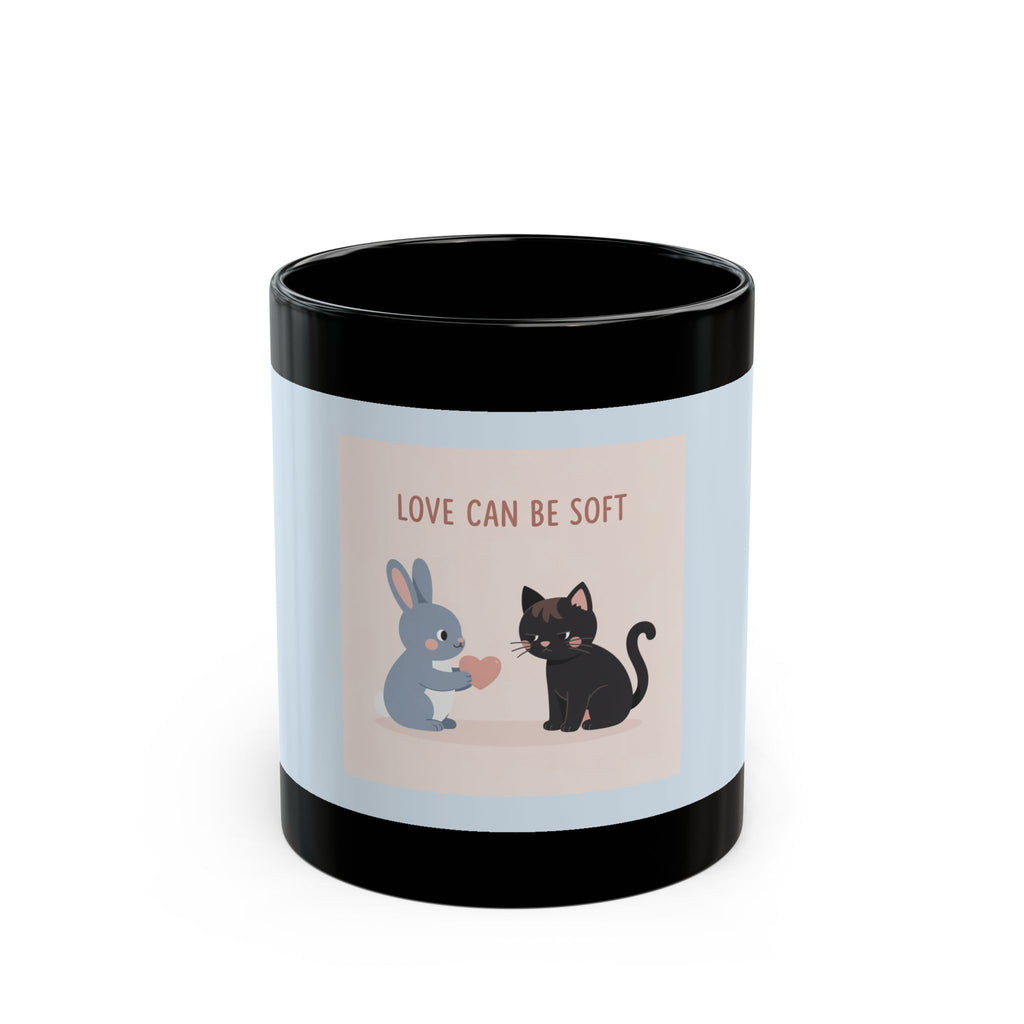"LOVE CAN BE SOFT" Black Cat Black Mug | College Girl Gift | Fashion | KayKay Classics
