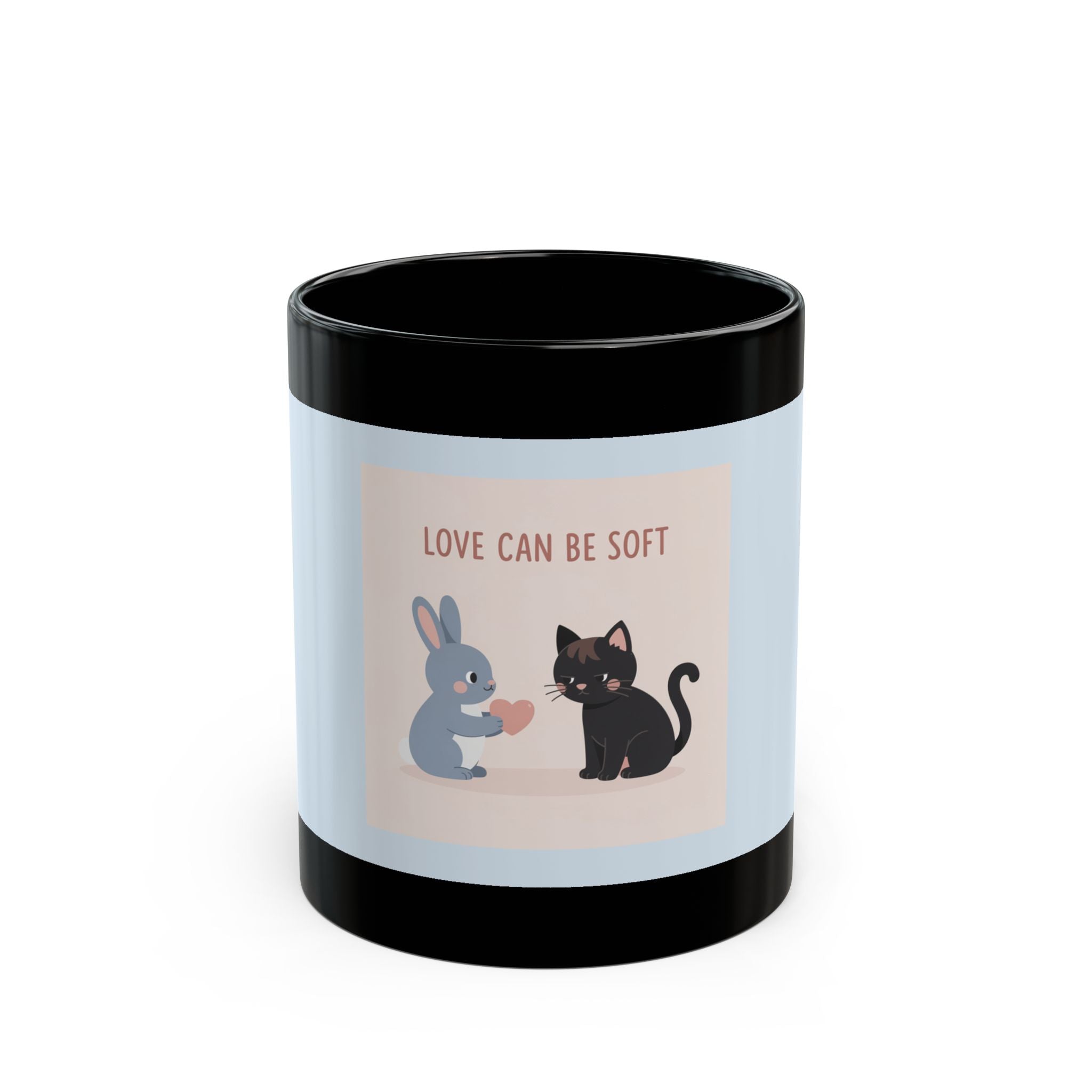 "LOVE CAN BE SOFT" Black Cat Black Mug | College Girl Gift | Fashion | KayKay Classics