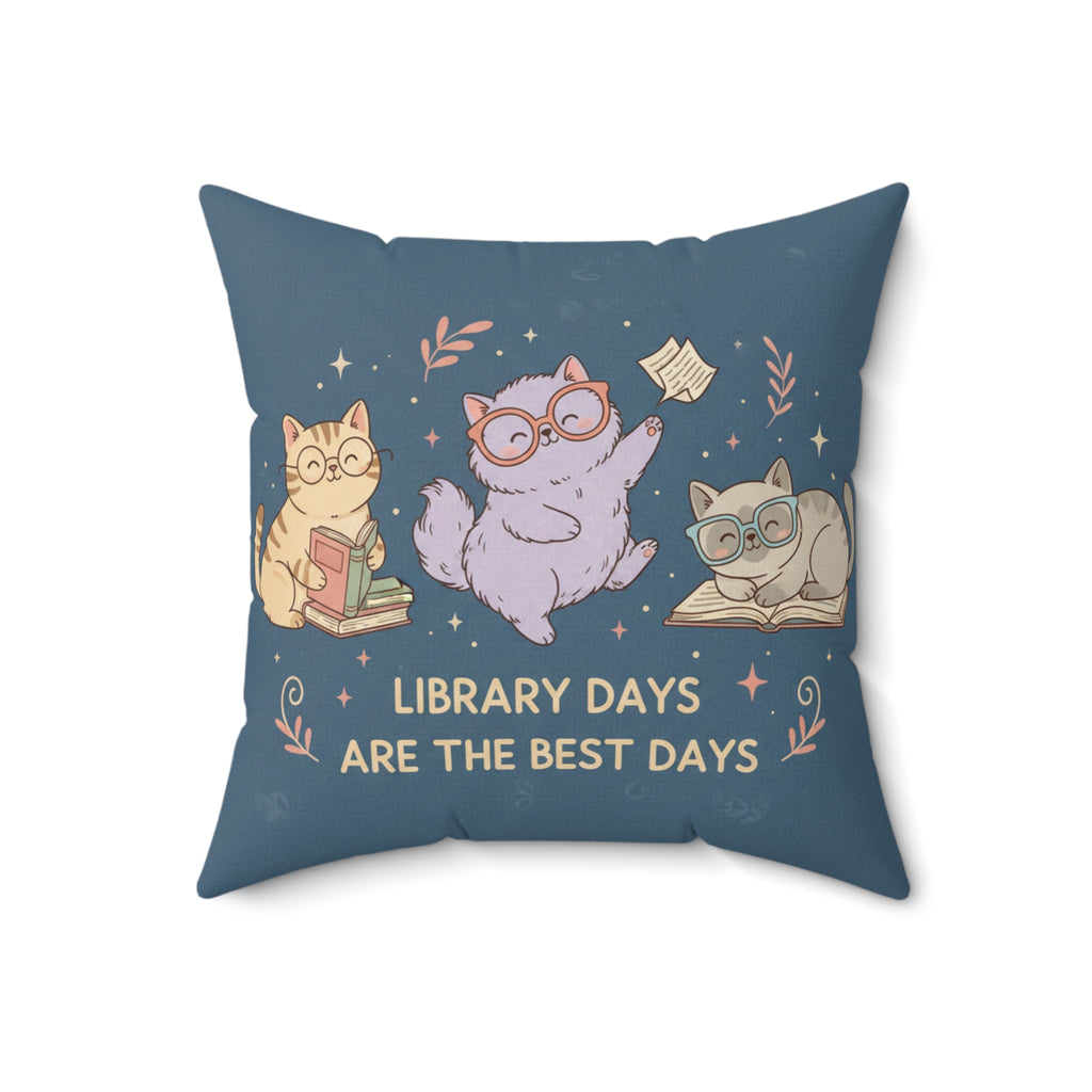 Cats With Glasses Square Pillow – Library Days Are the Best Days